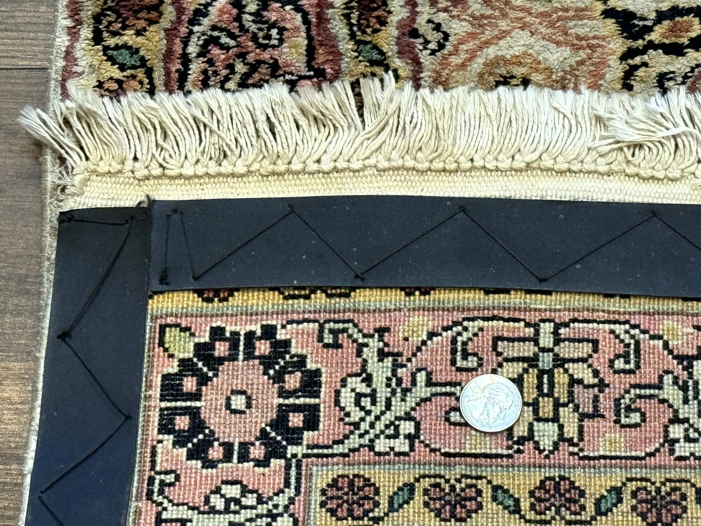 Silk Indian Kashmiri Runner Rug 2.7 x 9.8, Floral Medallions - Image 10