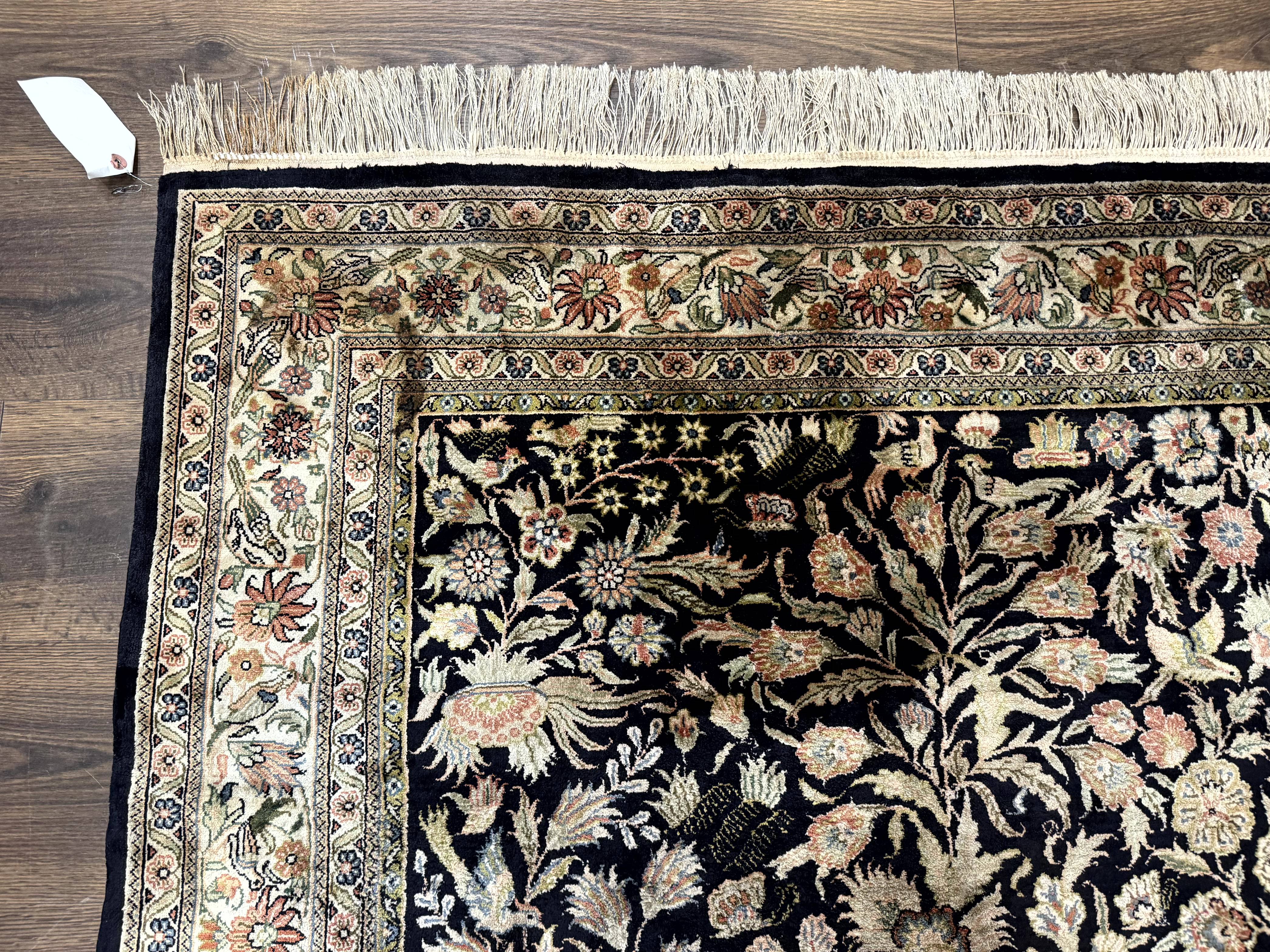 Silk Rug 4x6, Black and Cream, Floral & Bird Pictorials, Fine 330 KPSI, Sino Persian Rug - Image 6