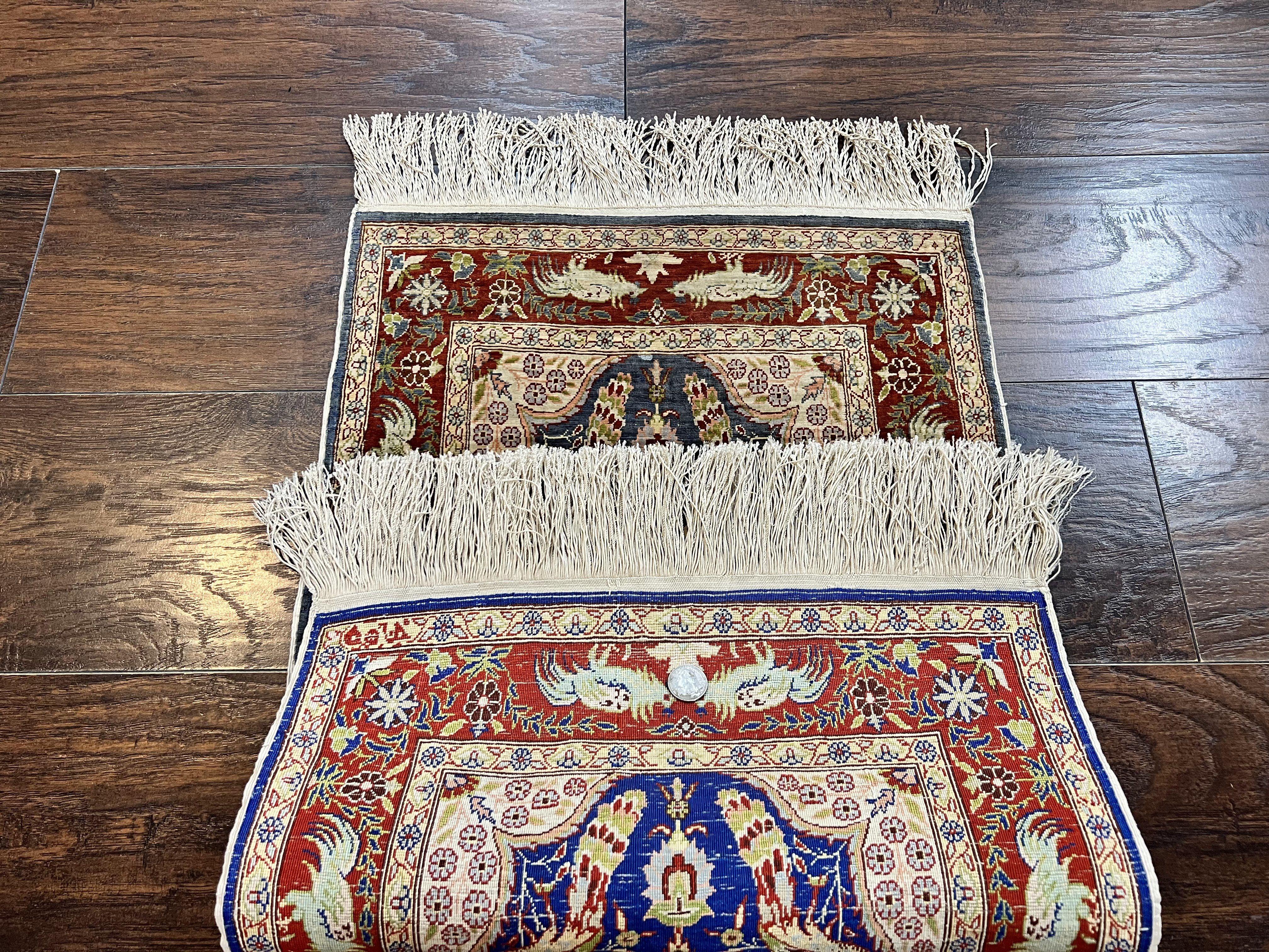 Silk Turkish Hereke Rug 2x3, Peacocks Birds, Signature from Master Weaver, Super Finely Hand Knotted 550 KPSI, Animal Pictorials - Image 11
