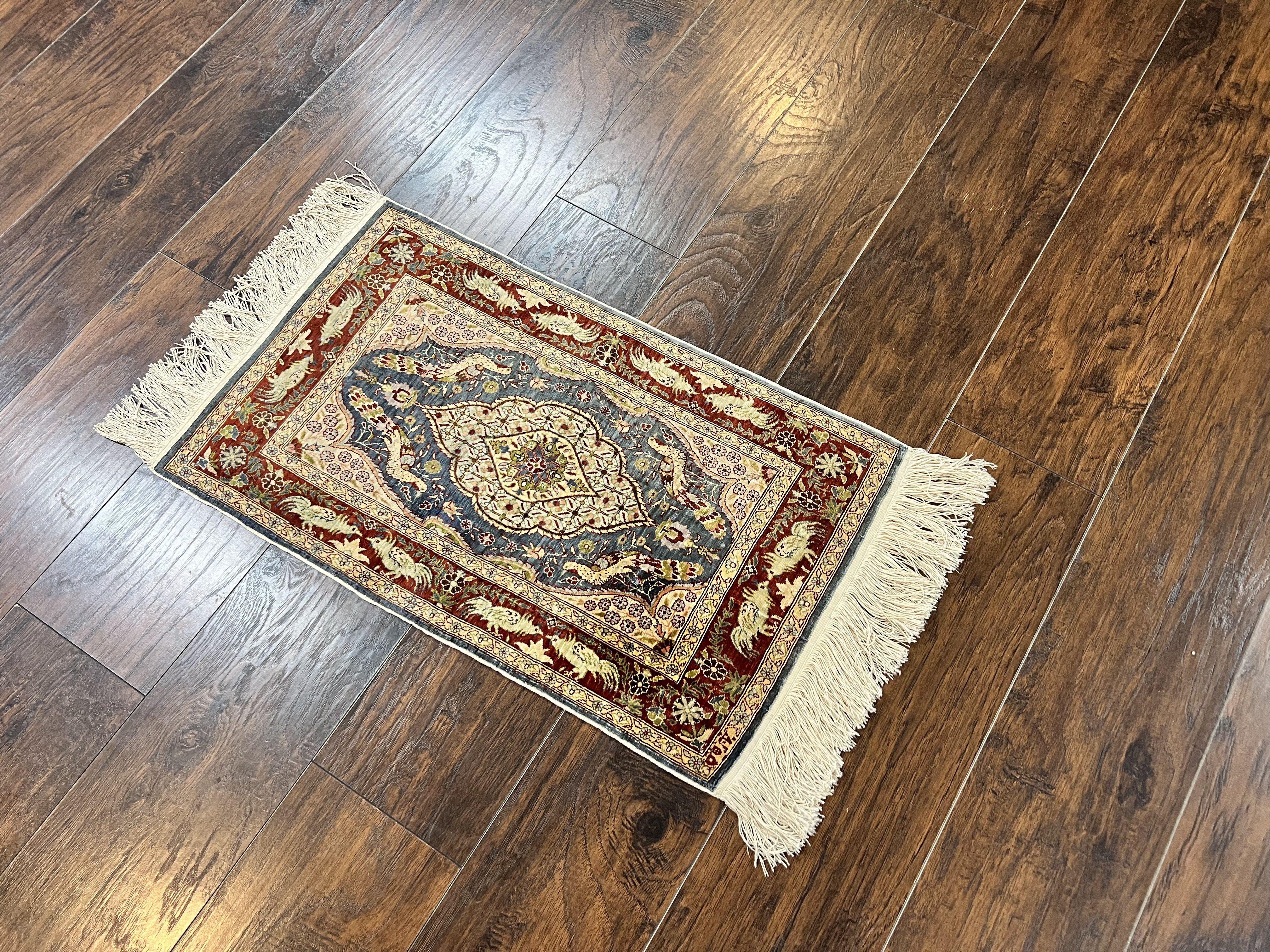 Silk Turkish Hereke Rug 2x3, Peacocks Birds, Signature from Master Weaver, Super Finely Hand Knotted 550 KPSI, Animal Pictorials - Image 12