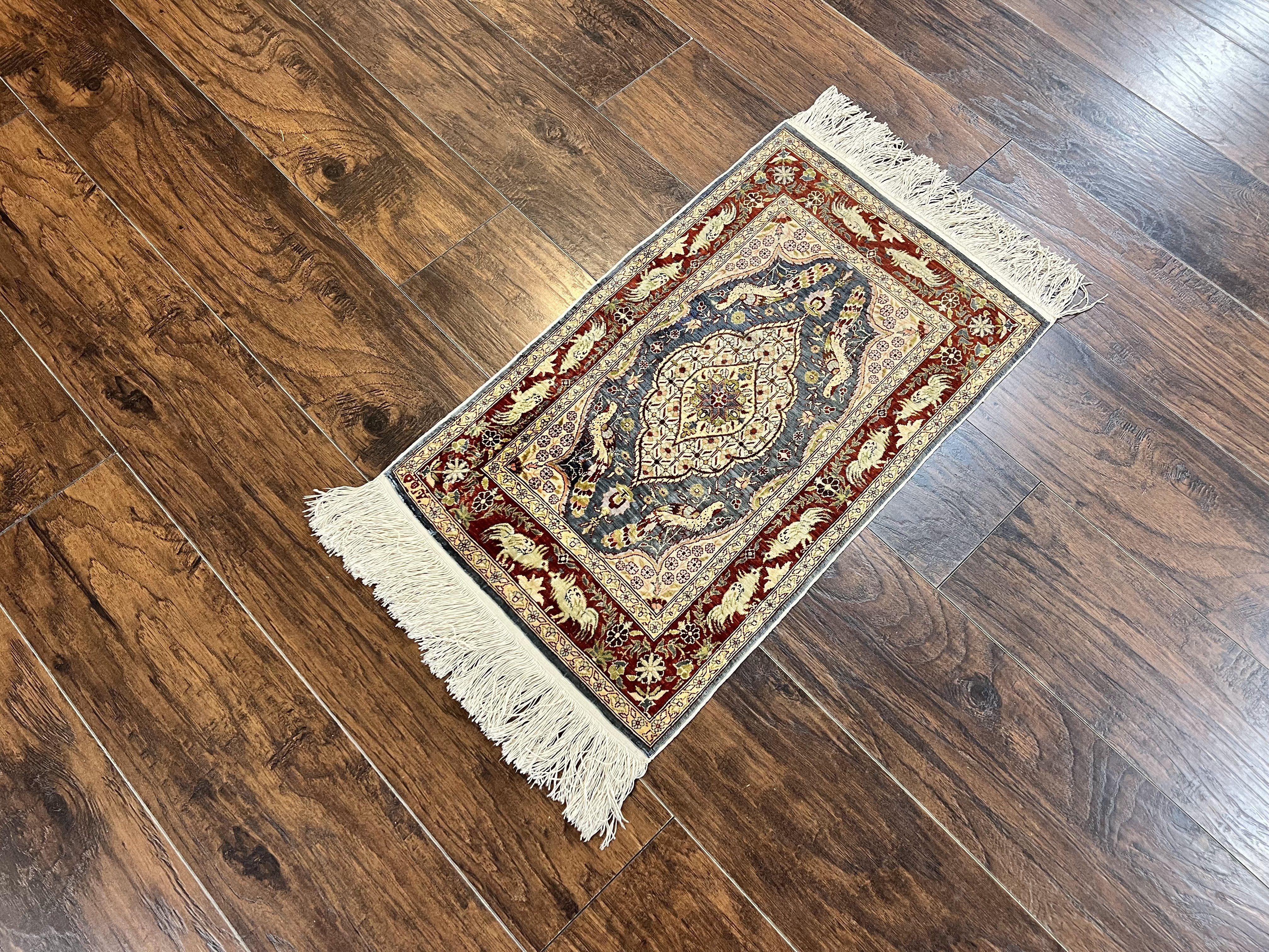 Silk Turkish Hereke Rug 2x3, Peacocks Birds, Signature from Master Weaver, Super Finely Hand Knotted 550 KPSI, Animal Pictorials - Image 2
