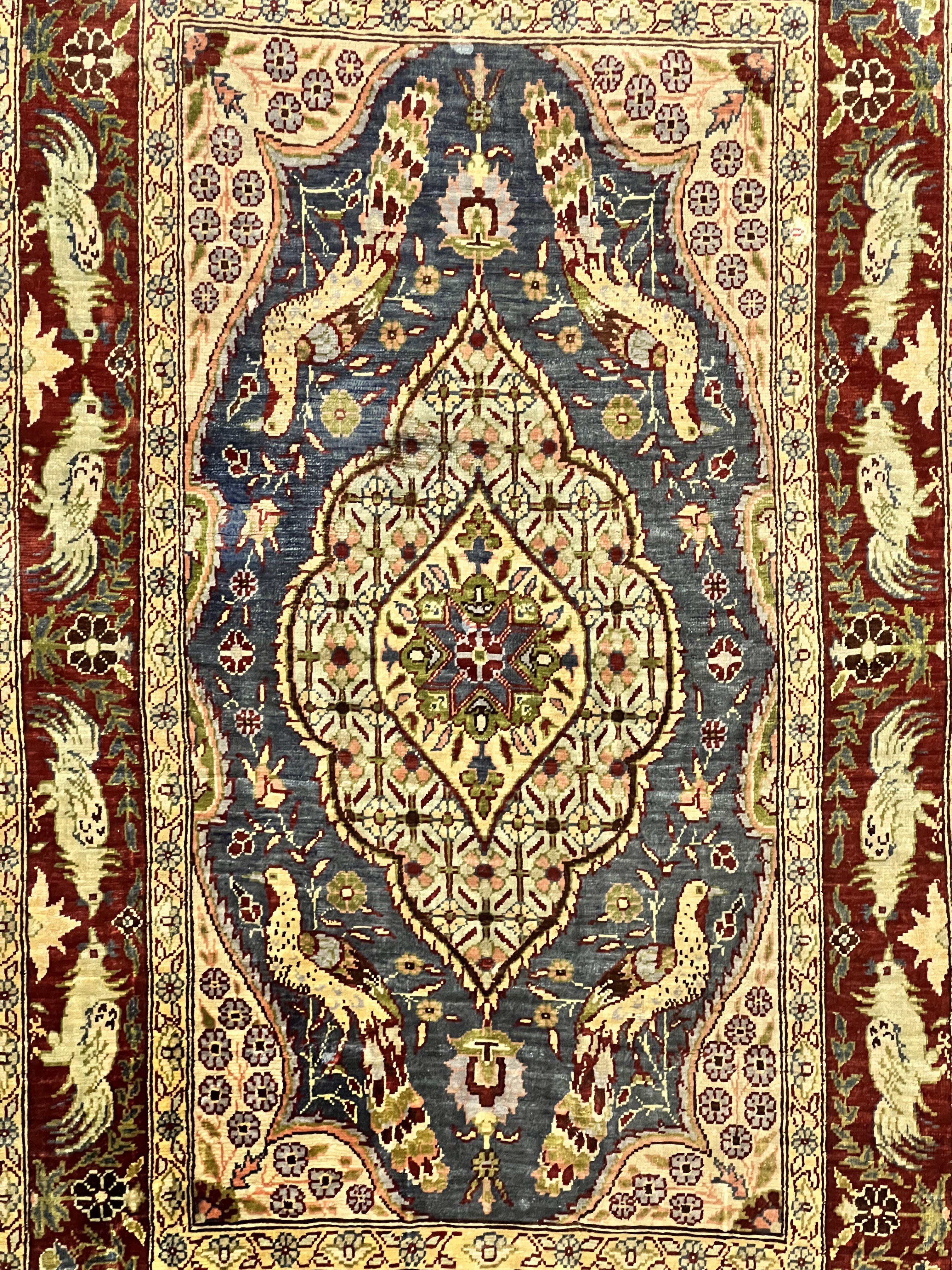 Silk Turkish Hereke Rug 2x3, Peacocks Birds, Signature from Master Weaver, Super Finely Hand Knotted 550 KPSI, Animal Pictorials - Image 4