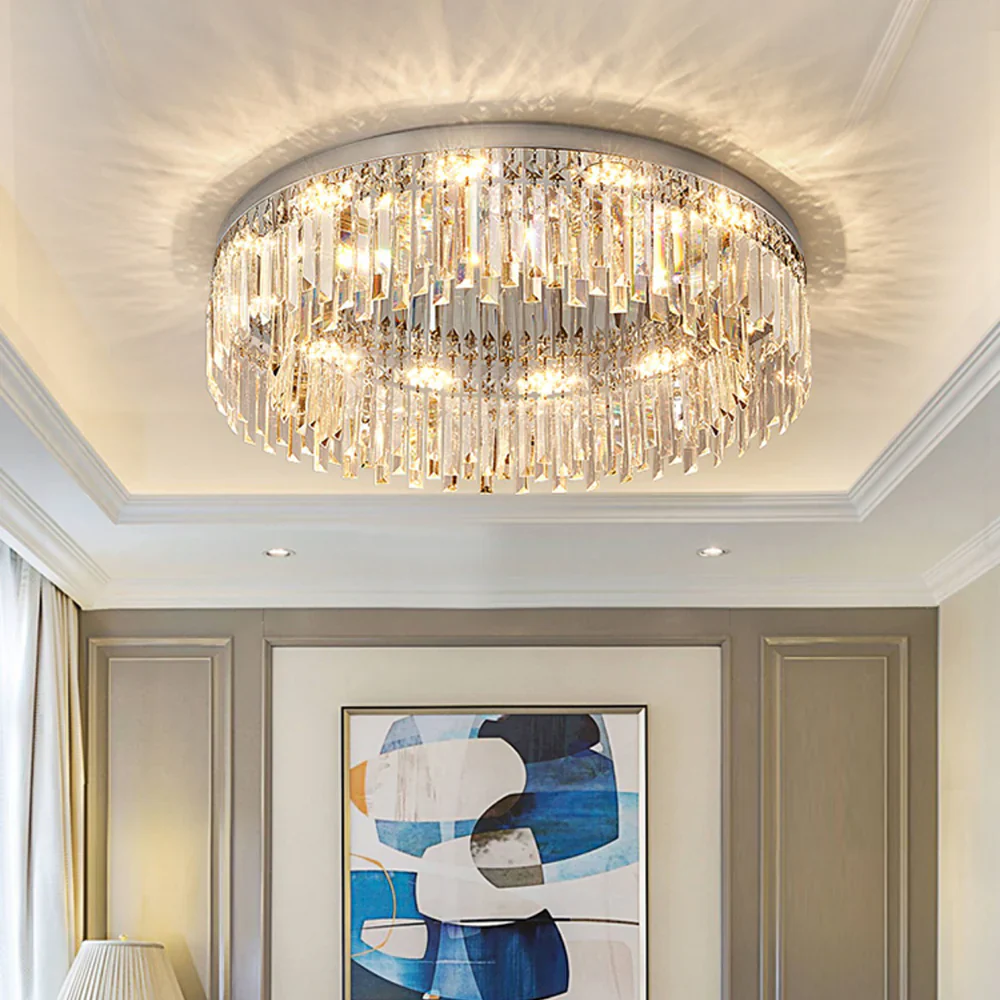 Silver Round Crystal Ceiling Lamp - Image 2