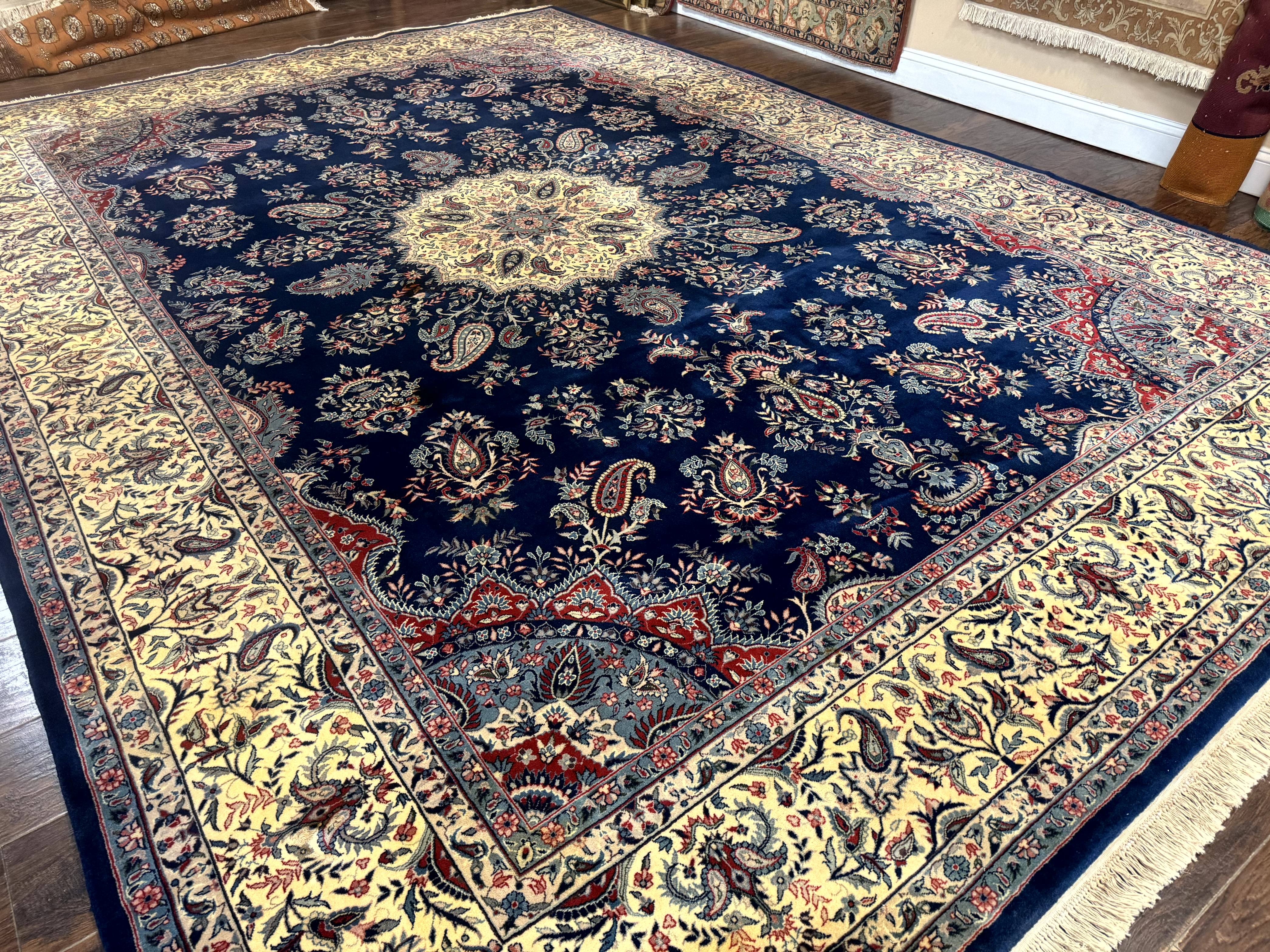 Sino Persian Kerman Rug 10x14, Blue and Beige, Floral Medallion, Fine 240 KPSI - Image 12