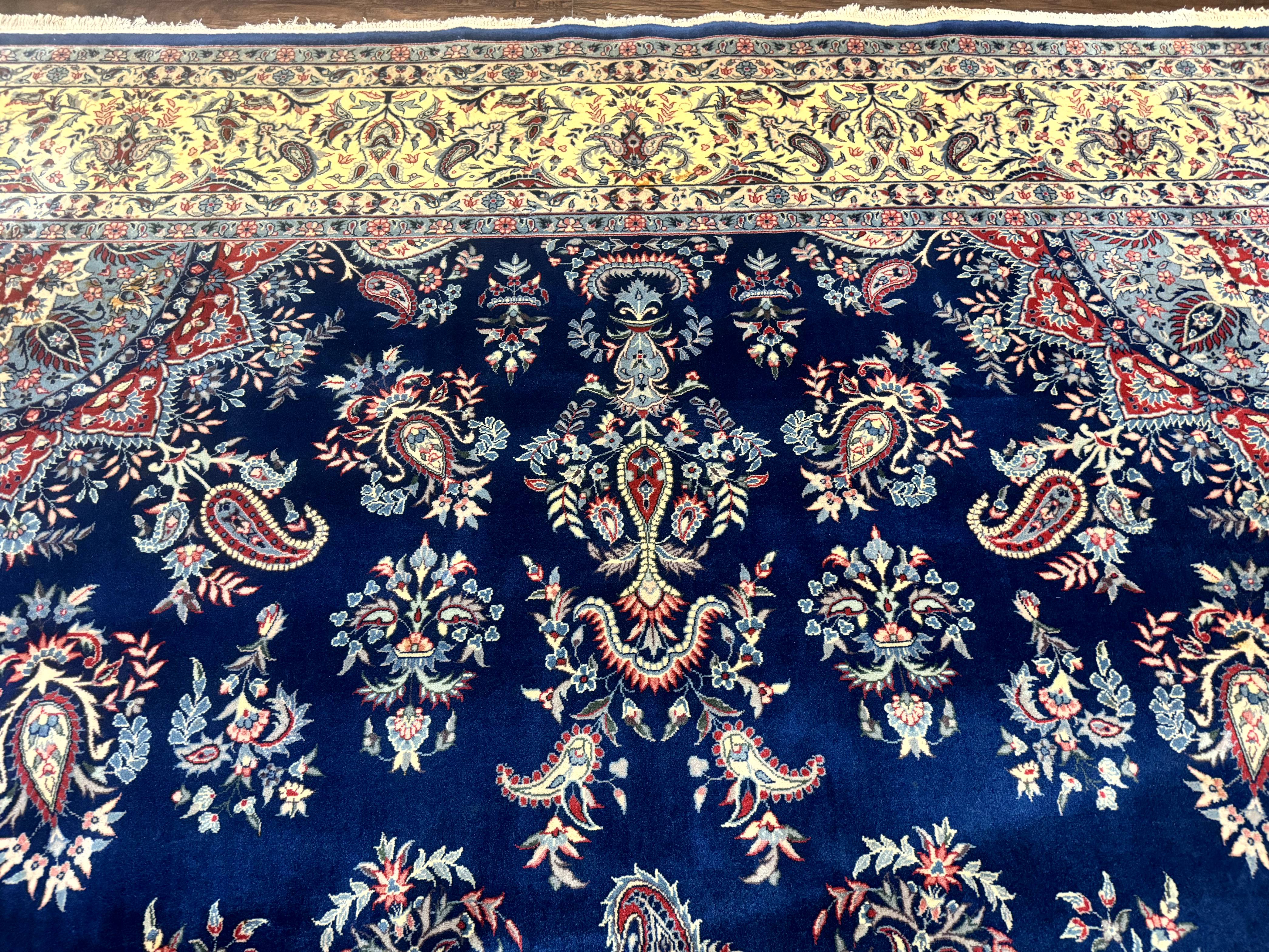 Sino Persian Kerman Rug 10x14, Blue and Beige, Floral Medallion, Fine 240 KPSI - Image 3