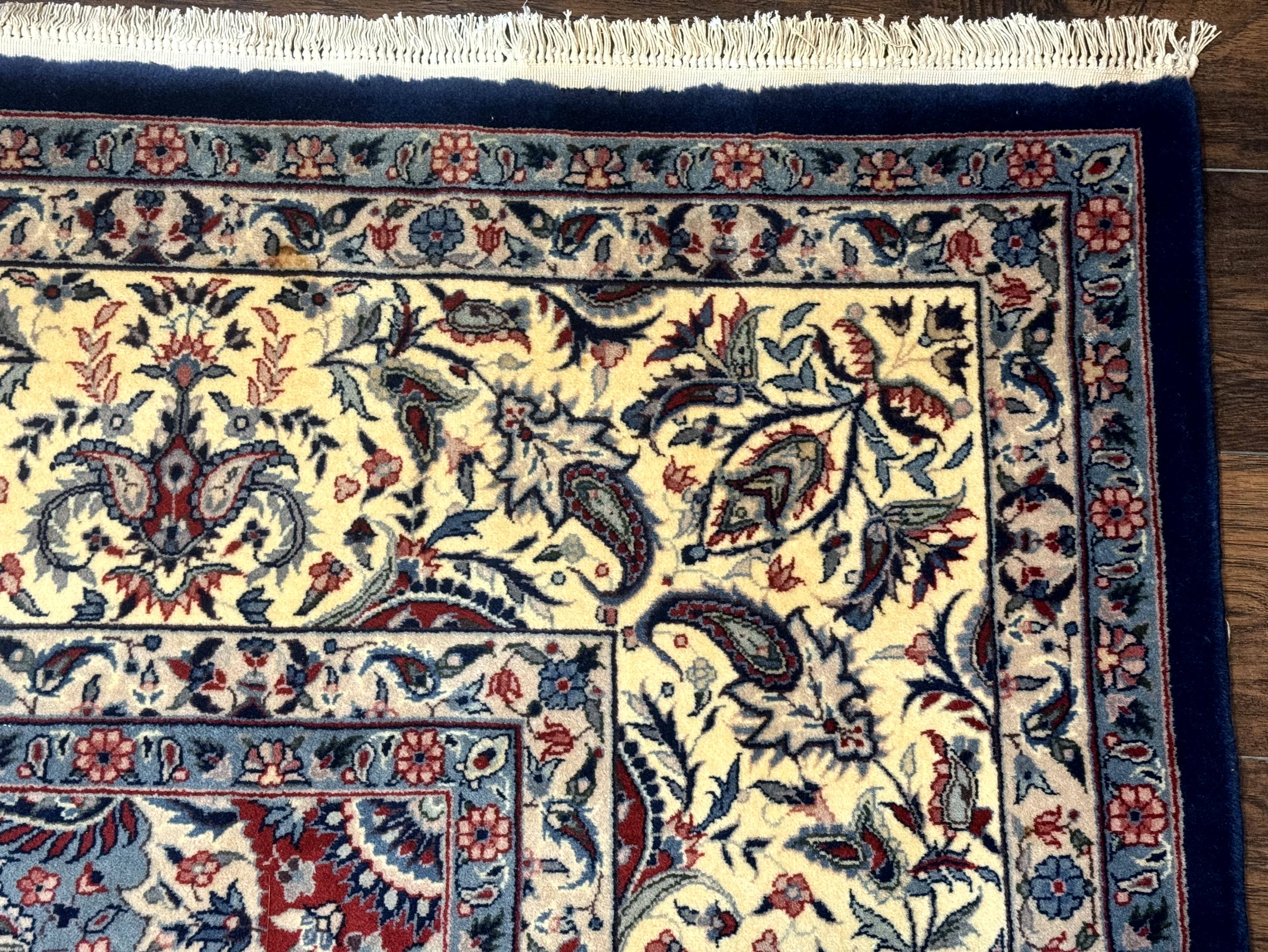 Sino Persian Kerman Rug 10x14, Blue and Beige, Floral Medallion, Fine 240 KPSI - Image 7