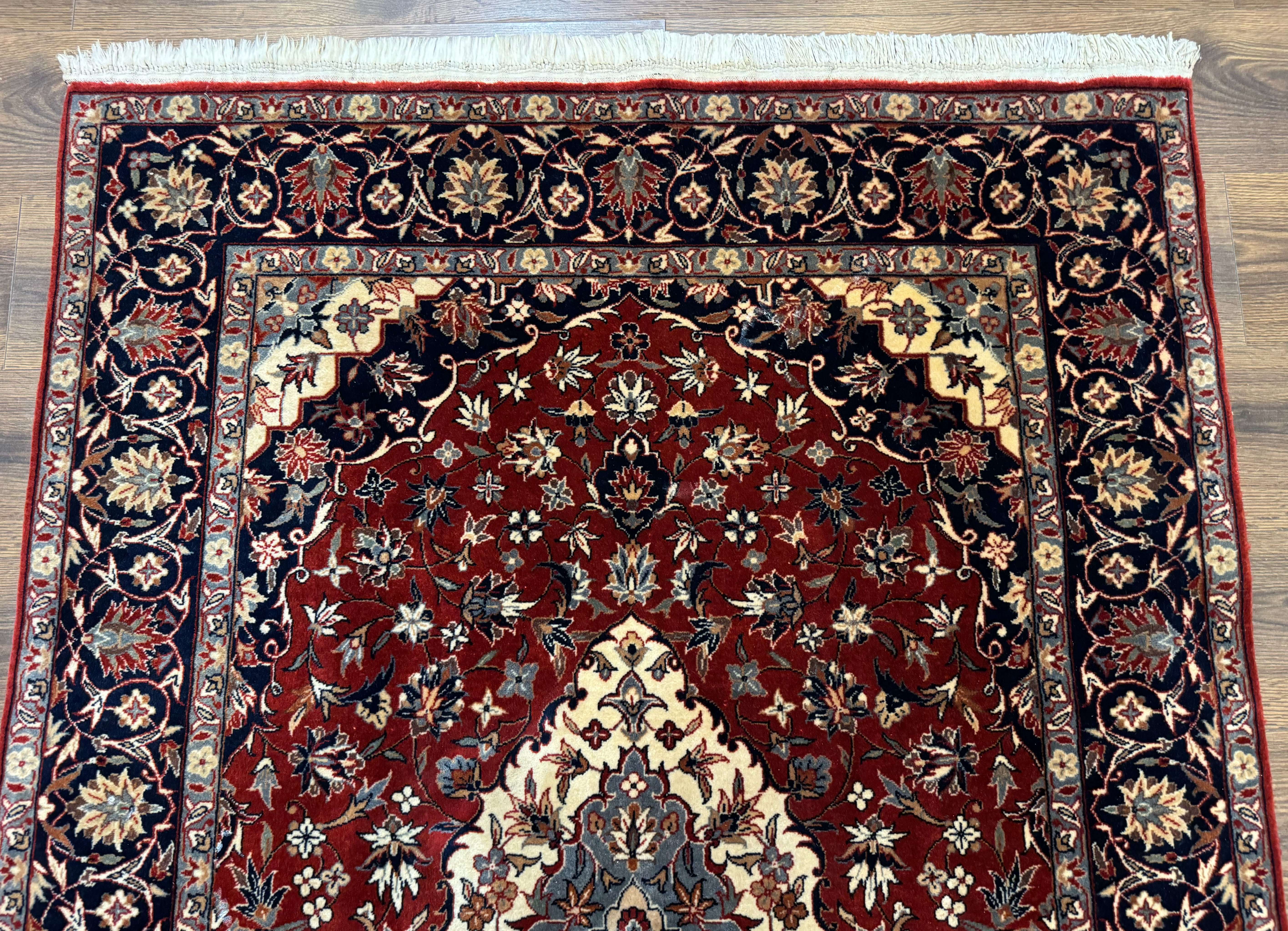 Sino Persian Rug 4x6, Traditional Wool Hand Knotted Carpet, Red Navy Blue, 225 KPSI - Image 3