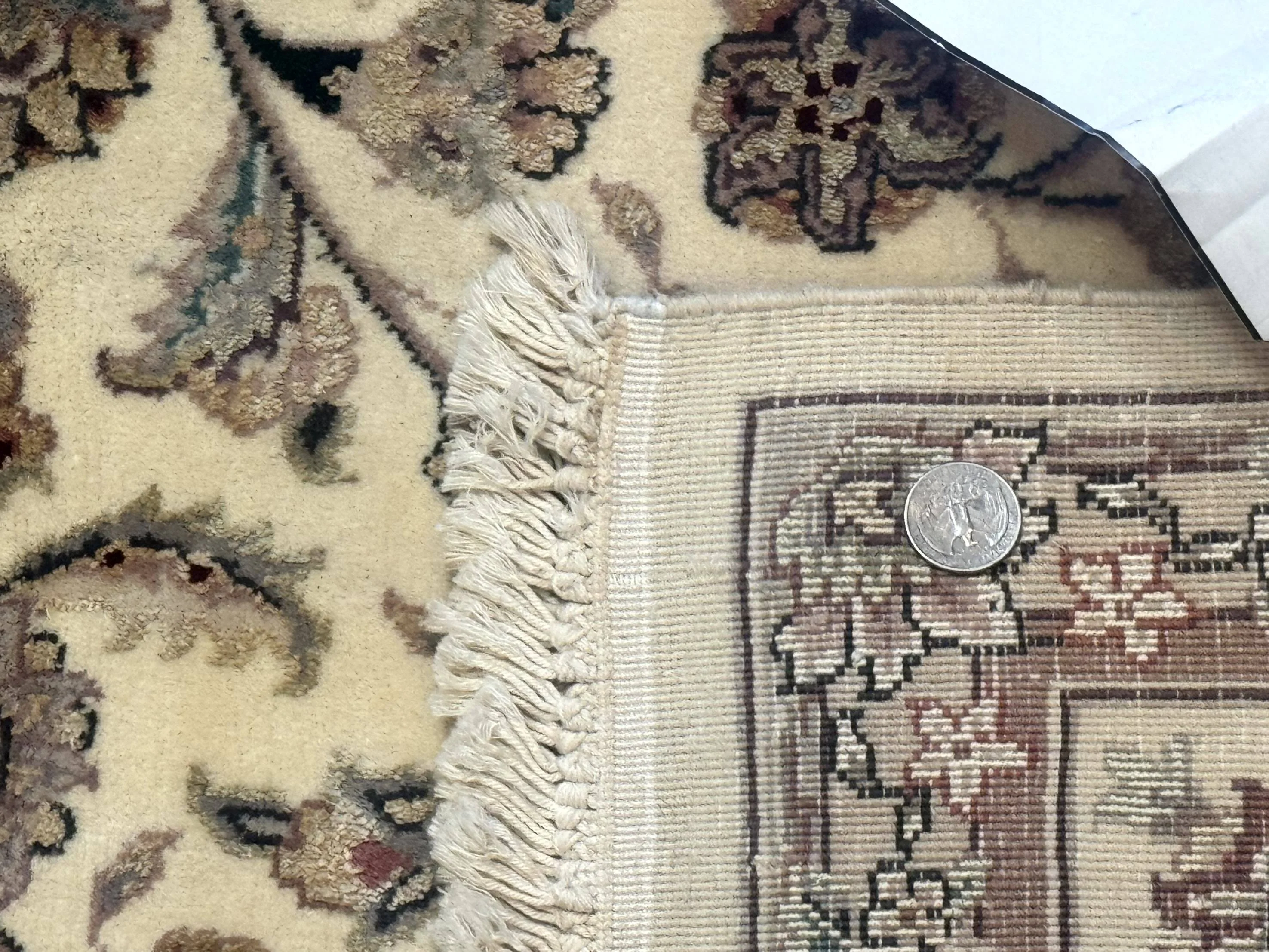 Sino Persian Rug 6x9, Floral Medallion, Ivory & Taupe, Wool with Silk Highlights, Fine 210 KPSI - Image 10