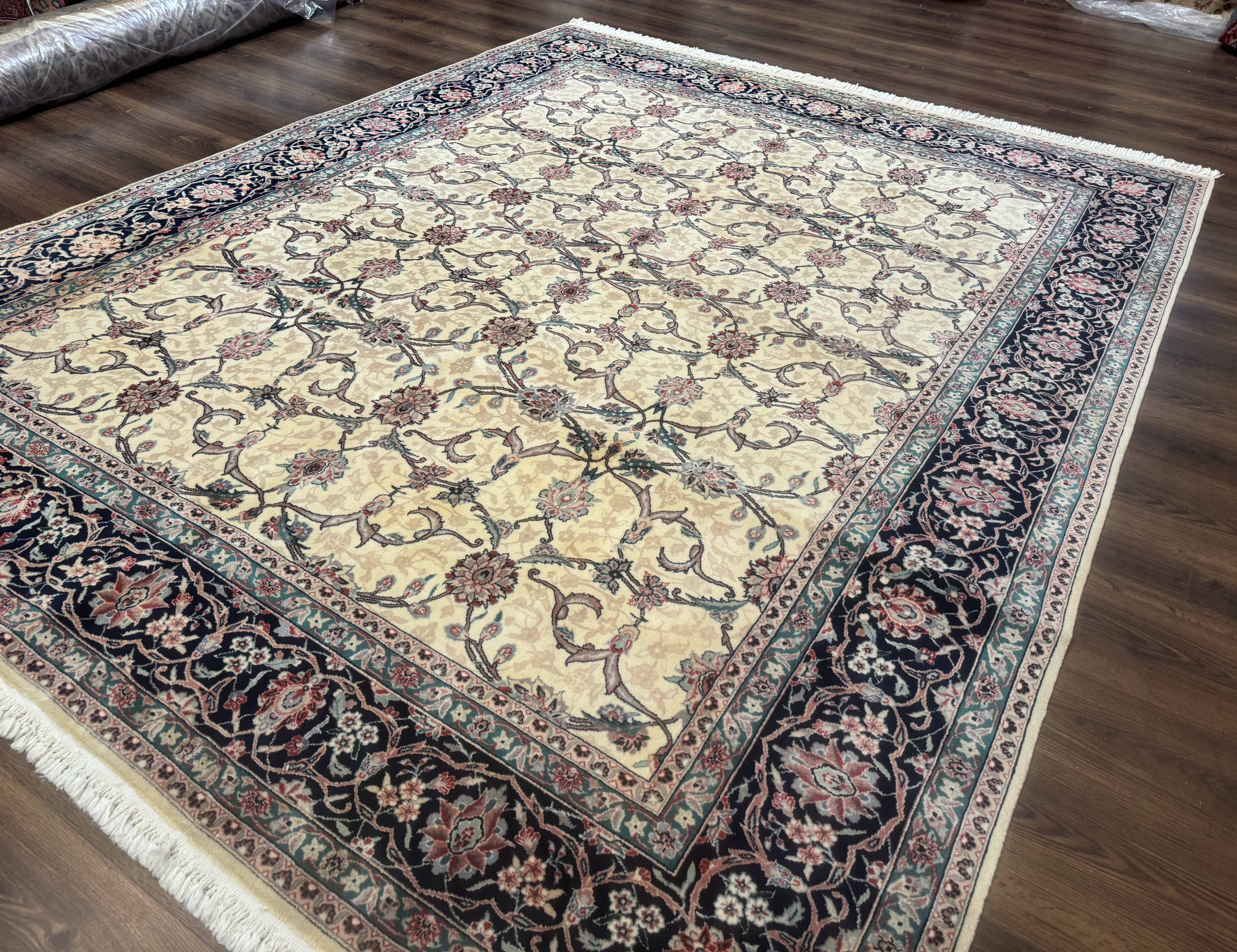 Sino Persian Rug 8x10, Allover Pattern, Beige and Midnight Blue, Wool Oriental Carpet - Image 2
