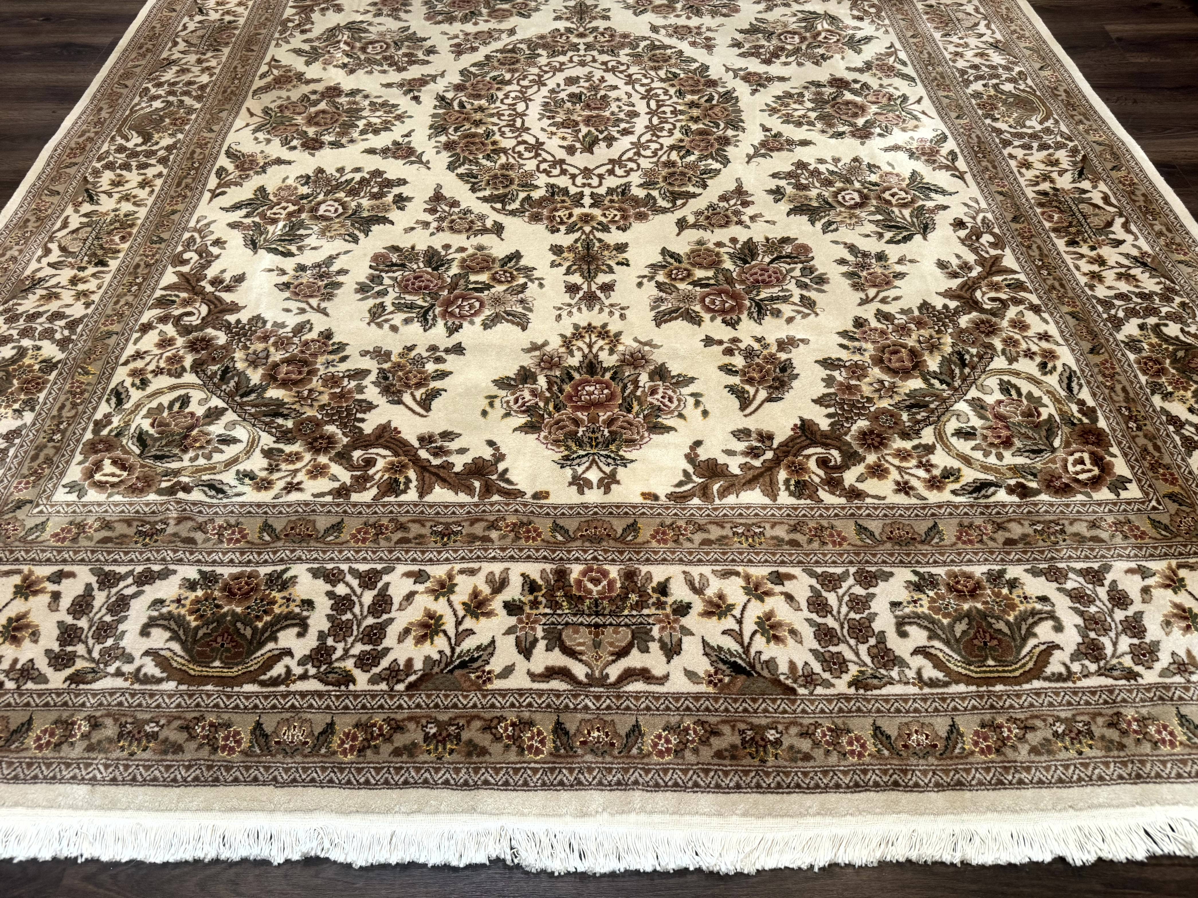 Sino Persian Rug 8x10, Floral, Elegant, Fine 225 KPSI, Beige, Wool & Silk - Image 5