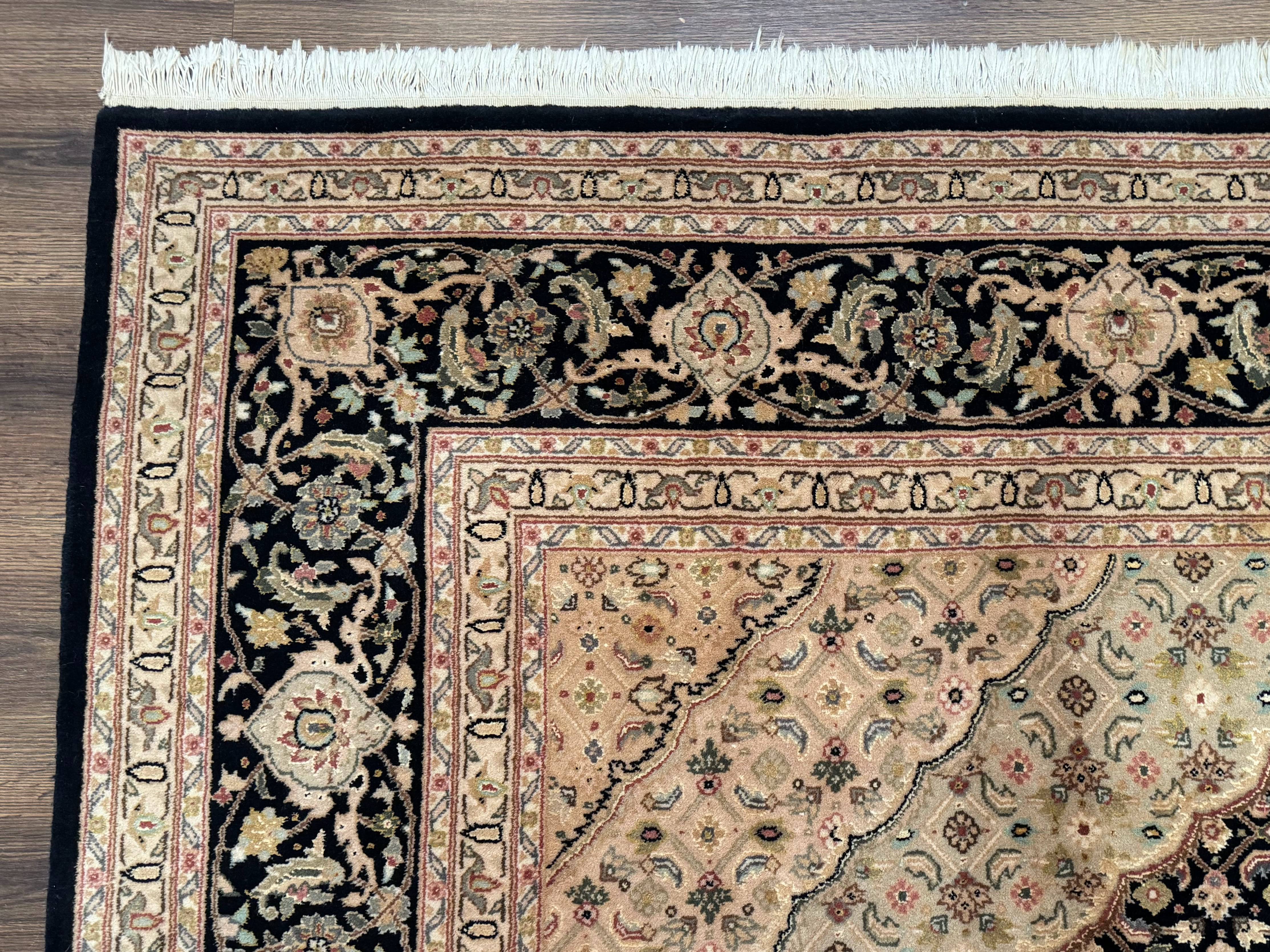 Sino Persian Rug 8x10, Herati Mahi Pattern, Fine 170 KPSI, Black, Wool and Silk Highlights - Image 6