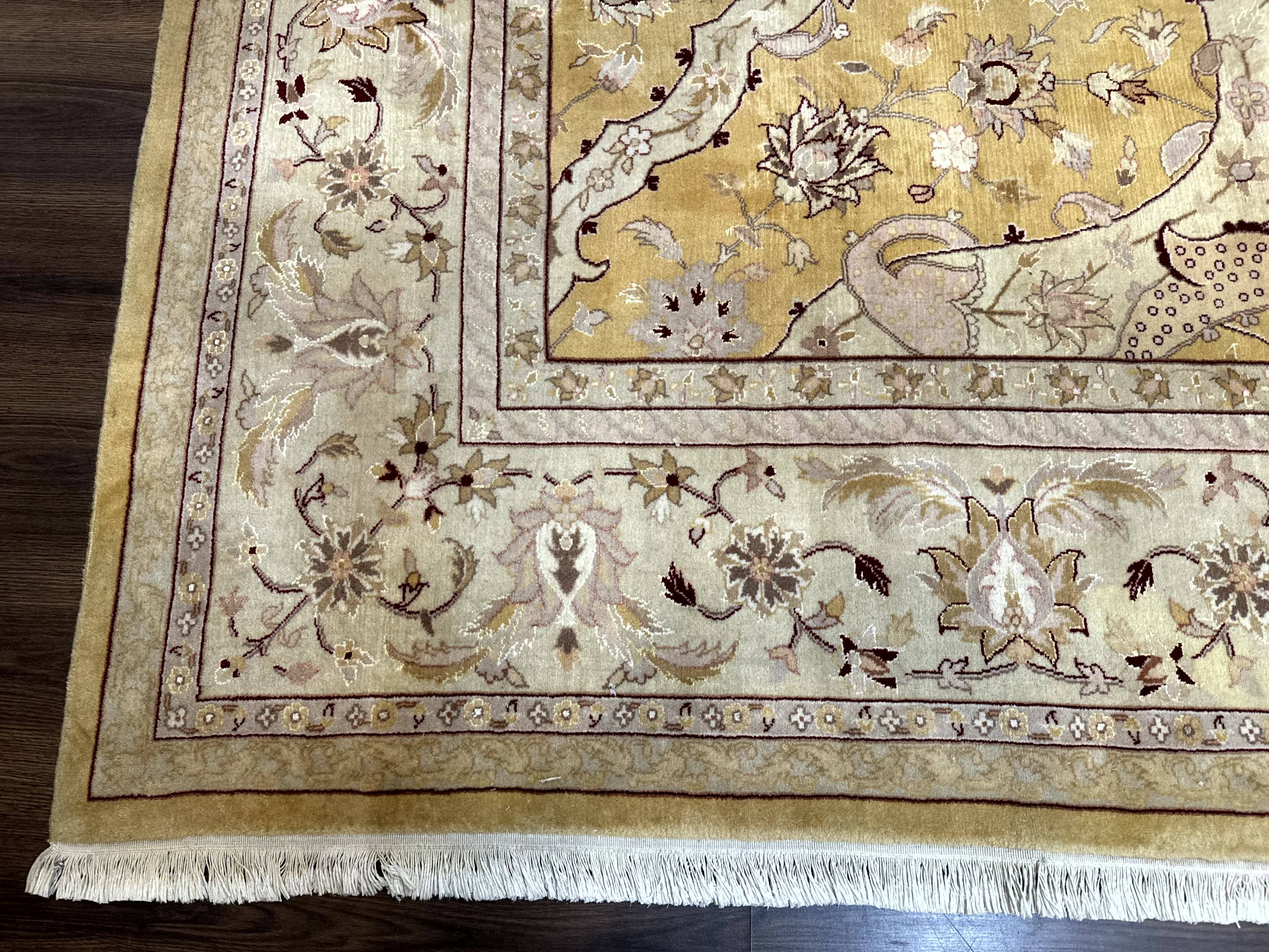 Sino Persian Rug 8x11, Wool with Silk Highlights, Unique Colors, Gold and Light Green, Fine 240 KPSI - Image 8