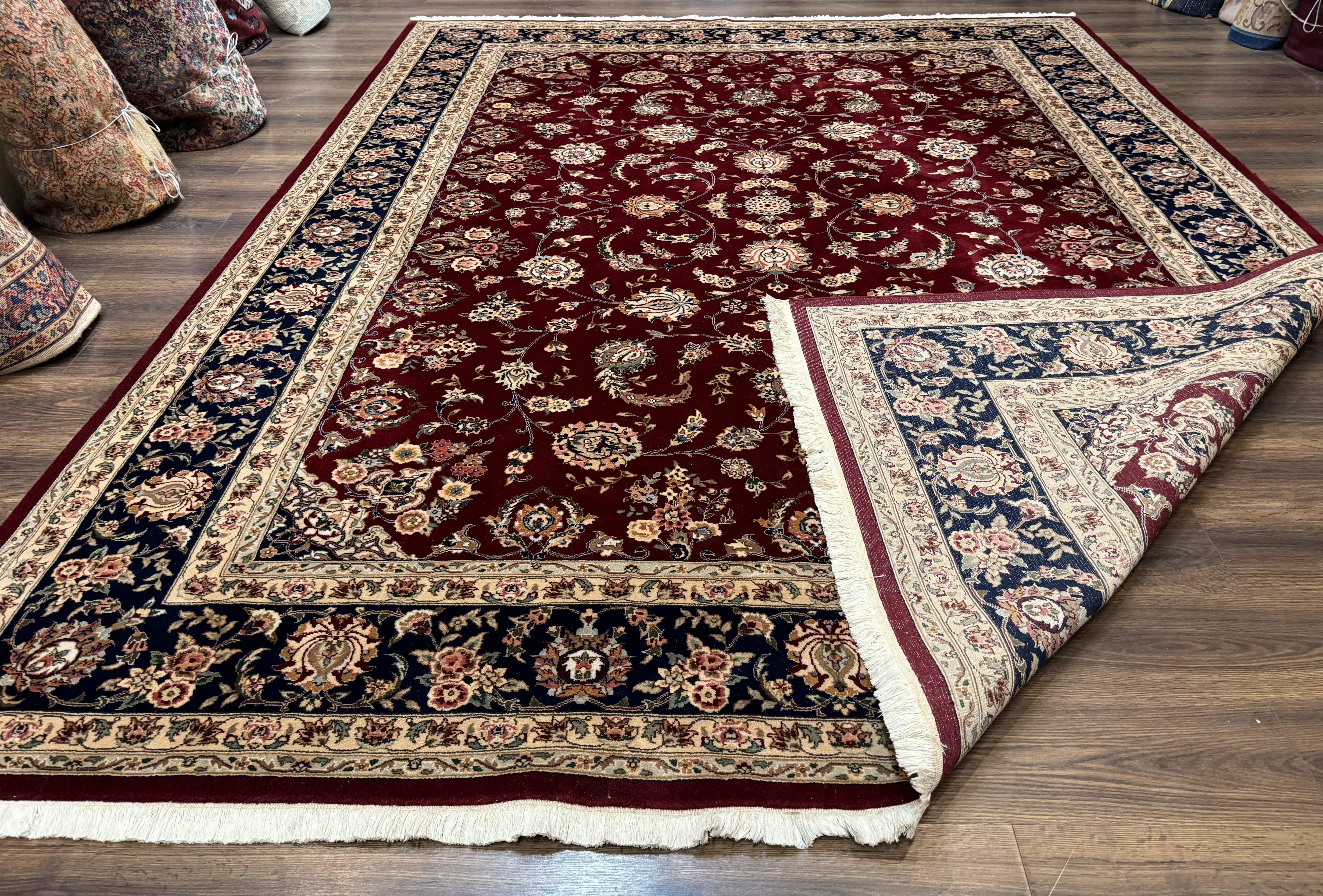 Sino Persian Rug 9x11, Burgundy and Navy Blue, Fine 200 KPSI, Floral Allover - Image 11