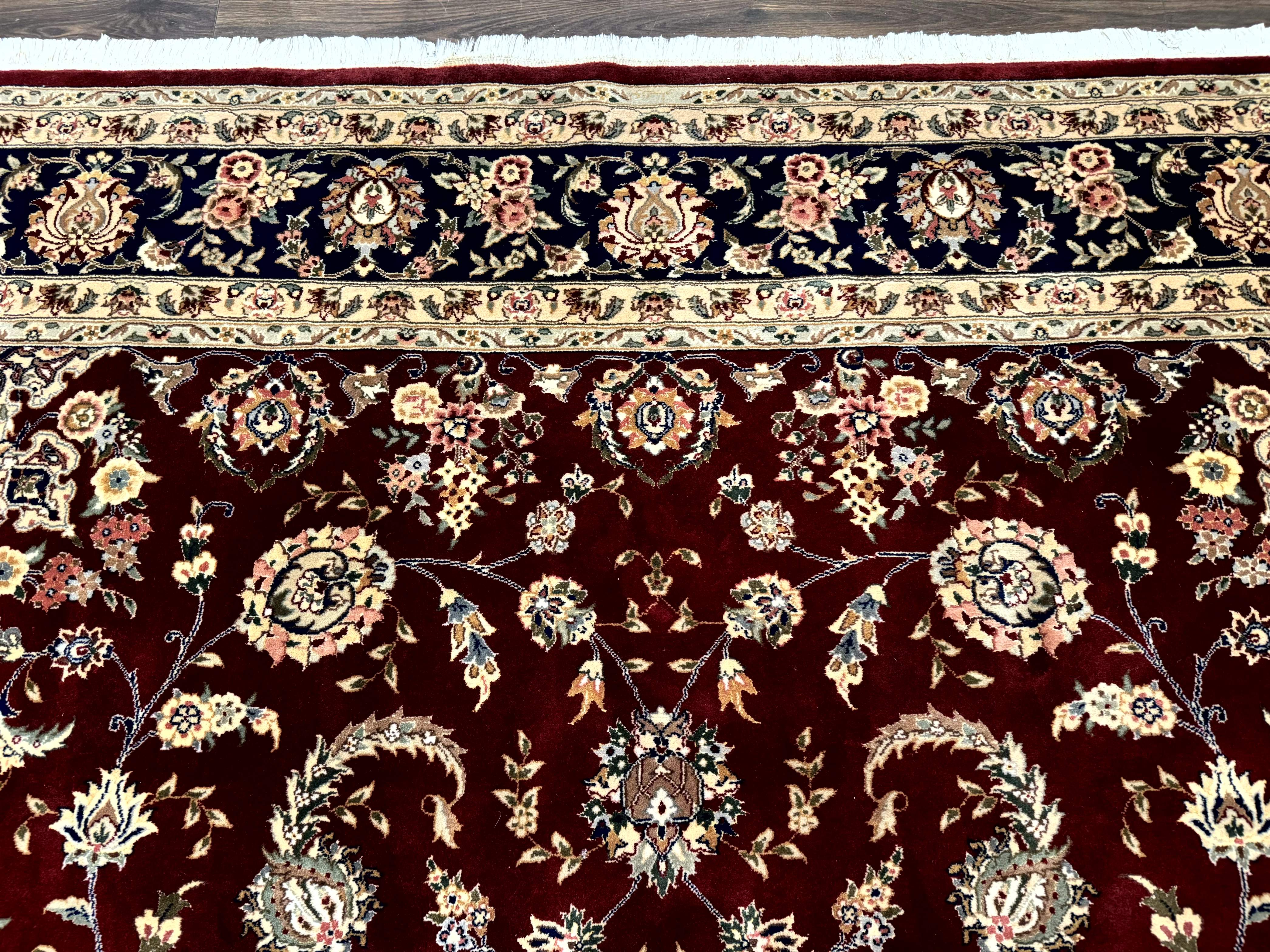 Sino Persian Rug 9x11, Burgundy and Navy Blue, Fine 200 KPSI, Floral Allover - Image 3