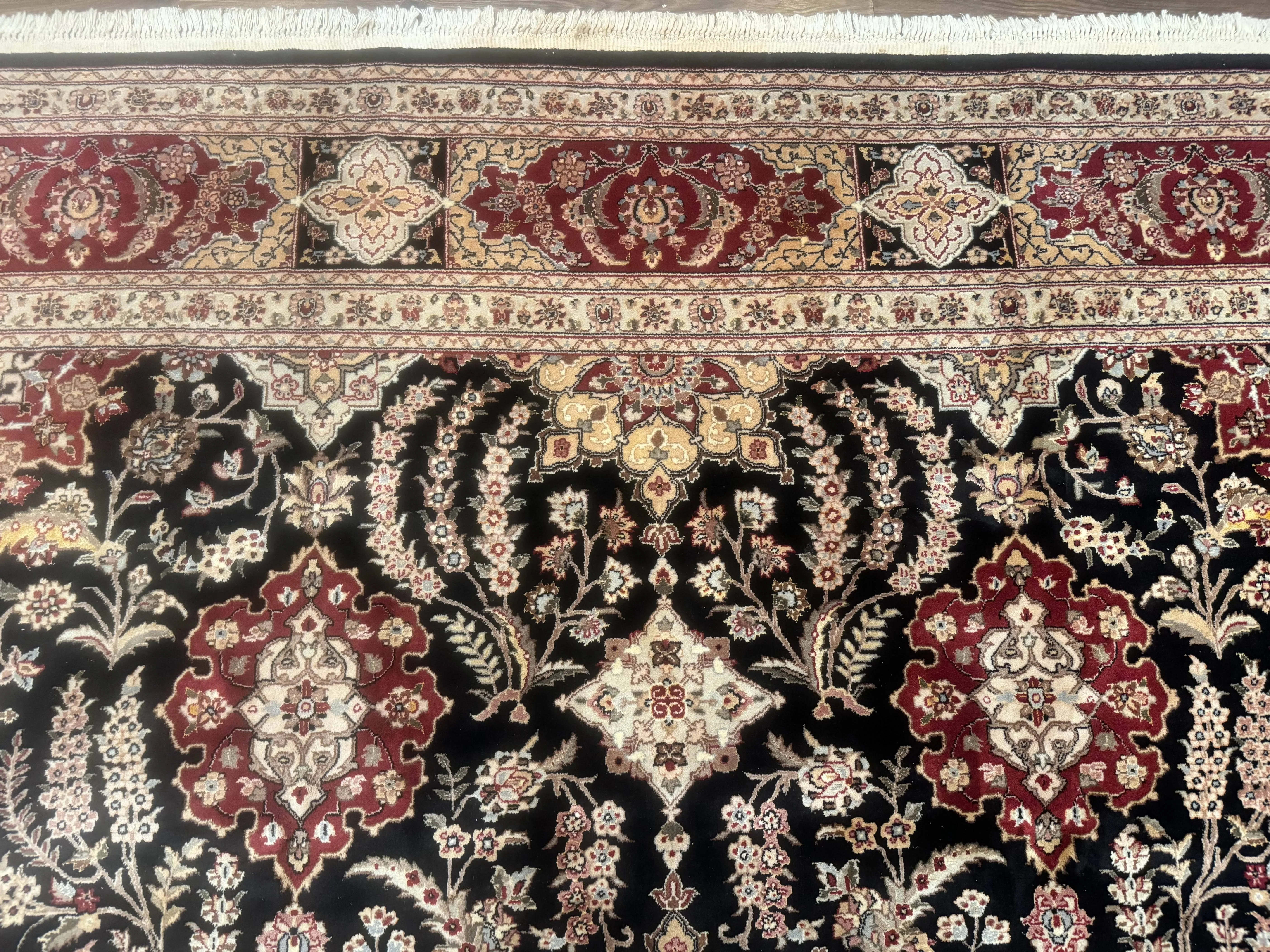Sino Persian Rug 9x12, Black & Maroon, Wool and Silk, Allover Pattern - Image 3