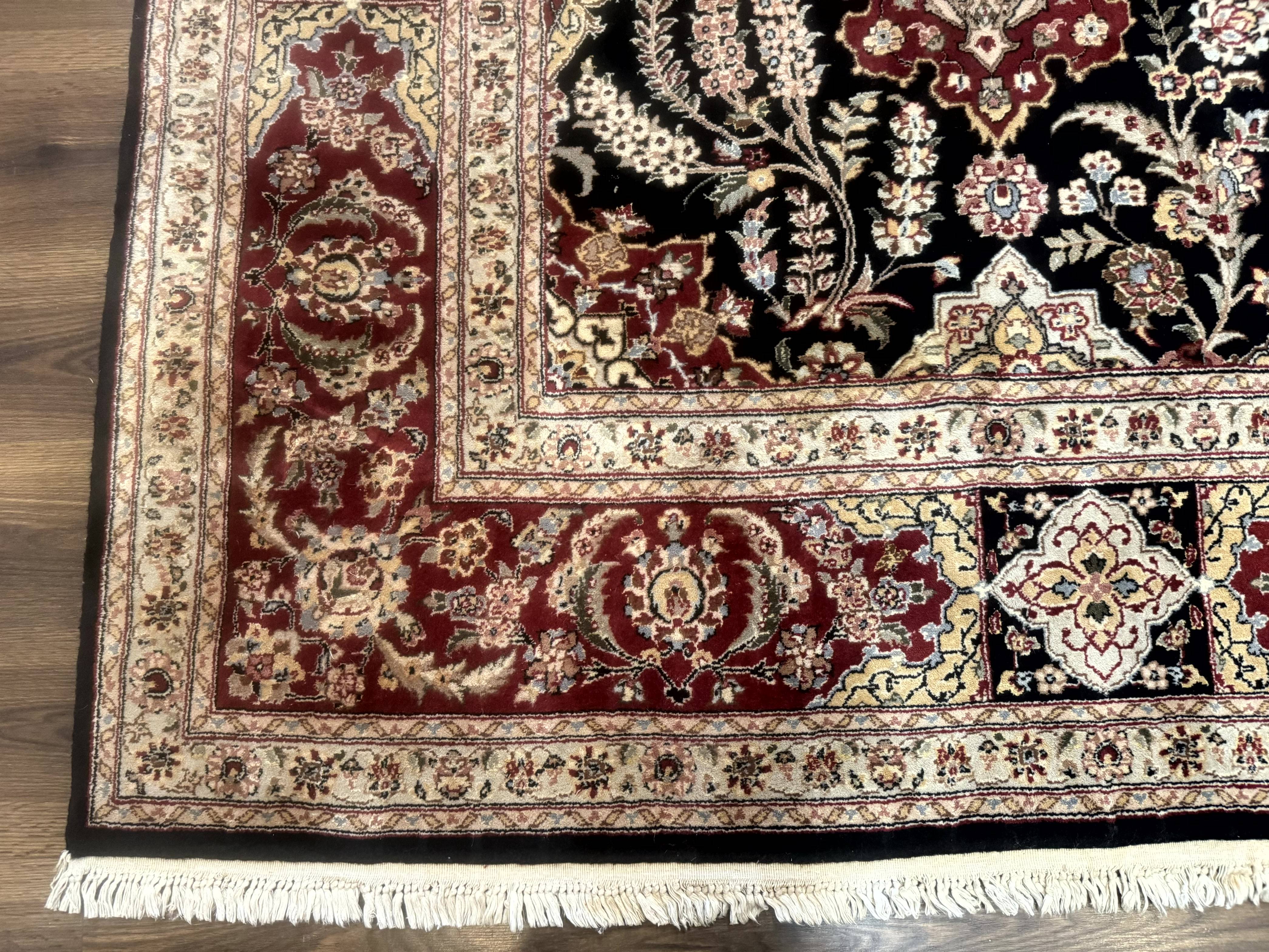 Sino Persian Rug 9x12, Black & Maroon, Wool and Silk, Allover Pattern - Image 8