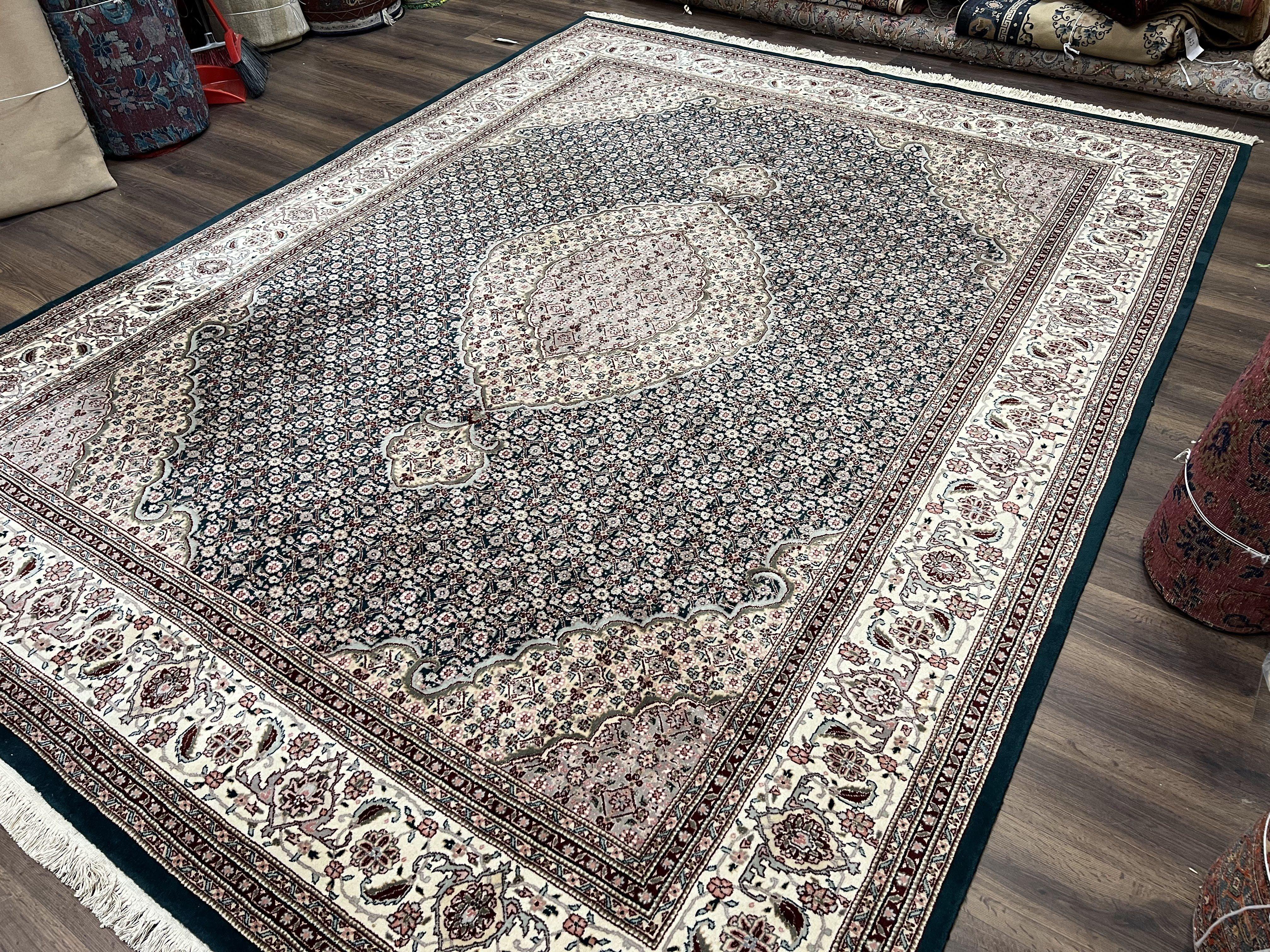 Sino Persian Rug 9x12, Dark Green and Ivory, Medallion, Mahi Herati, Elegant Oriental Carpet, Wool Hand Knotted Traditional Room Sized Rug - Image 2