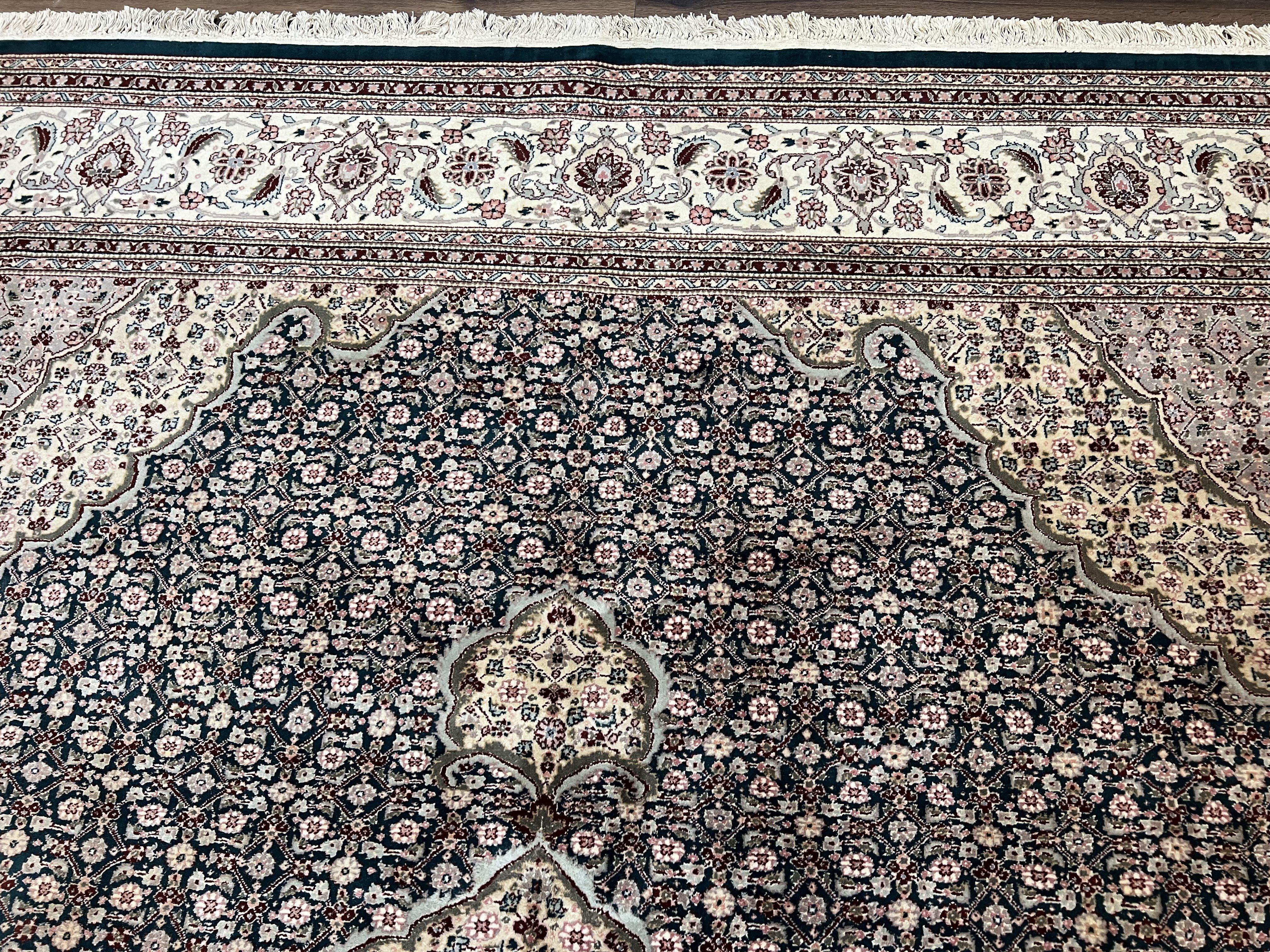 Sino Persian Rug 9x12, Dark Green and Ivory, Medallion, Mahi Herati, Elegant Oriental Carpet, Wool Hand Knotted Traditional Room Sized Rug - Image 3