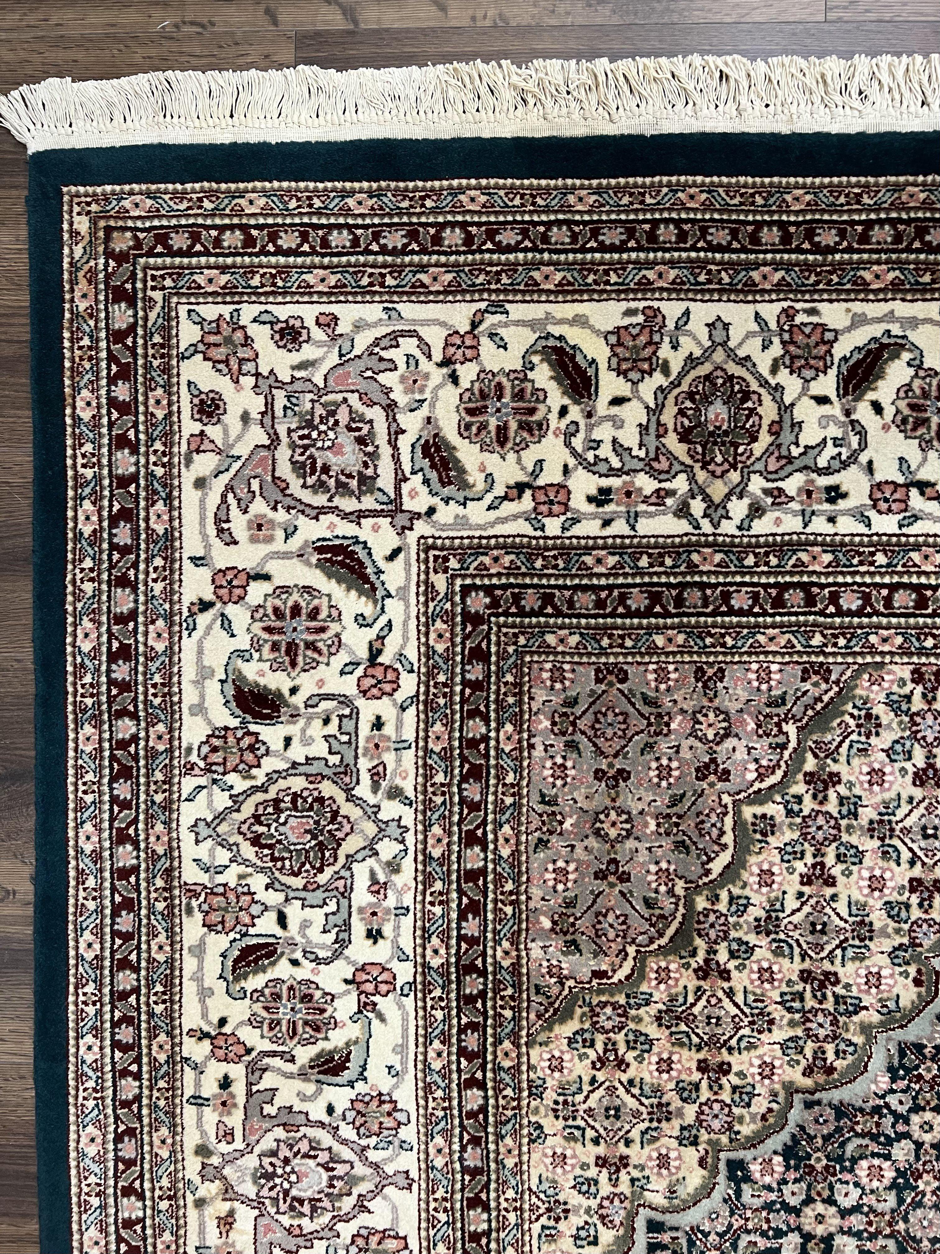 Sino Persian Rug 9x12, Dark Green and Ivory, Medallion, Mahi Herati, Elegant Oriental Carpet, Wool Hand Knotted Traditional Room Sized Rug - Image 6