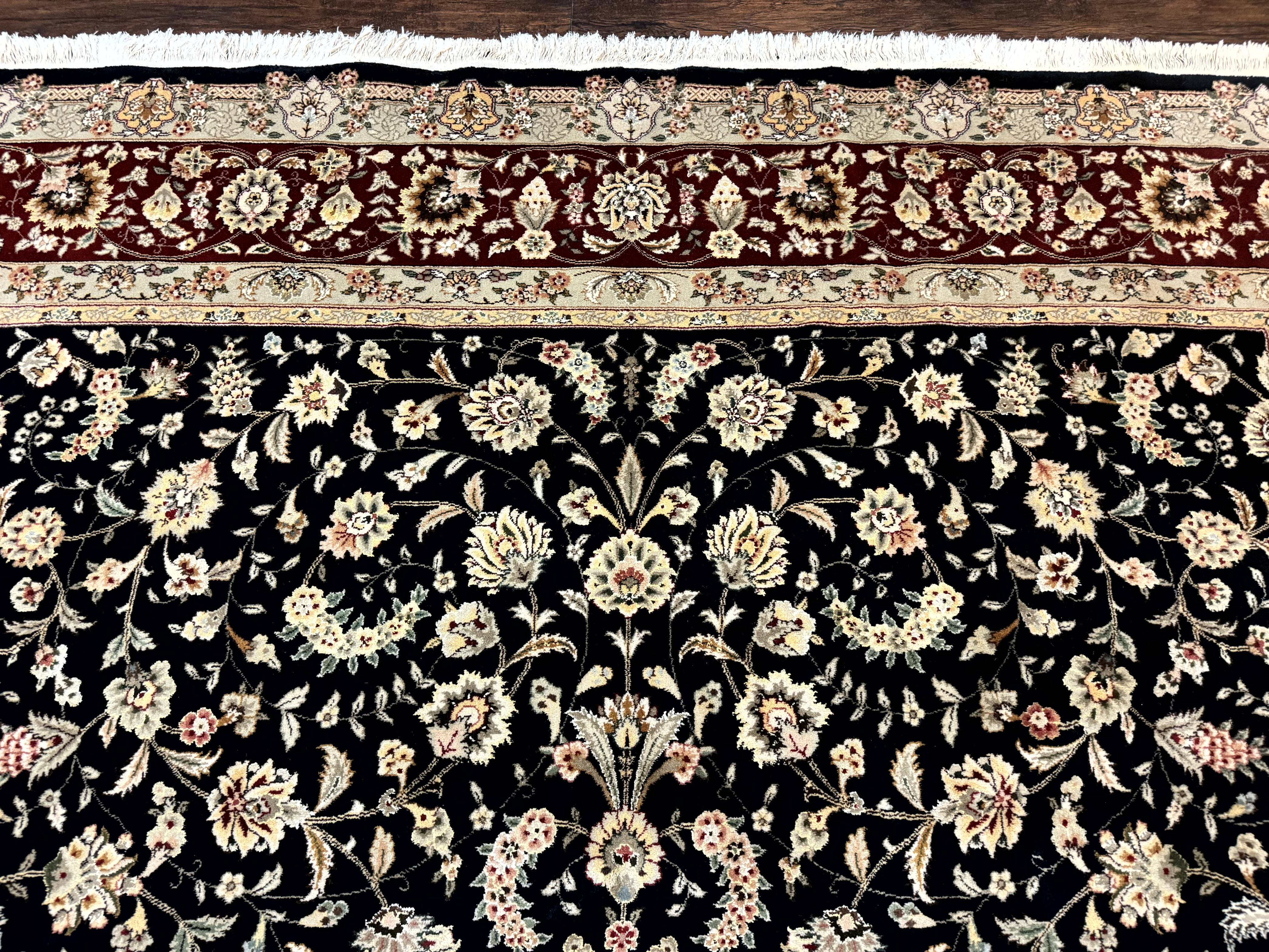 Sino Persian Rug 9x12, Fine Elegant Oriental Carpet 200 KPSI, Black and Dark Red, Allover Floral - Image 3