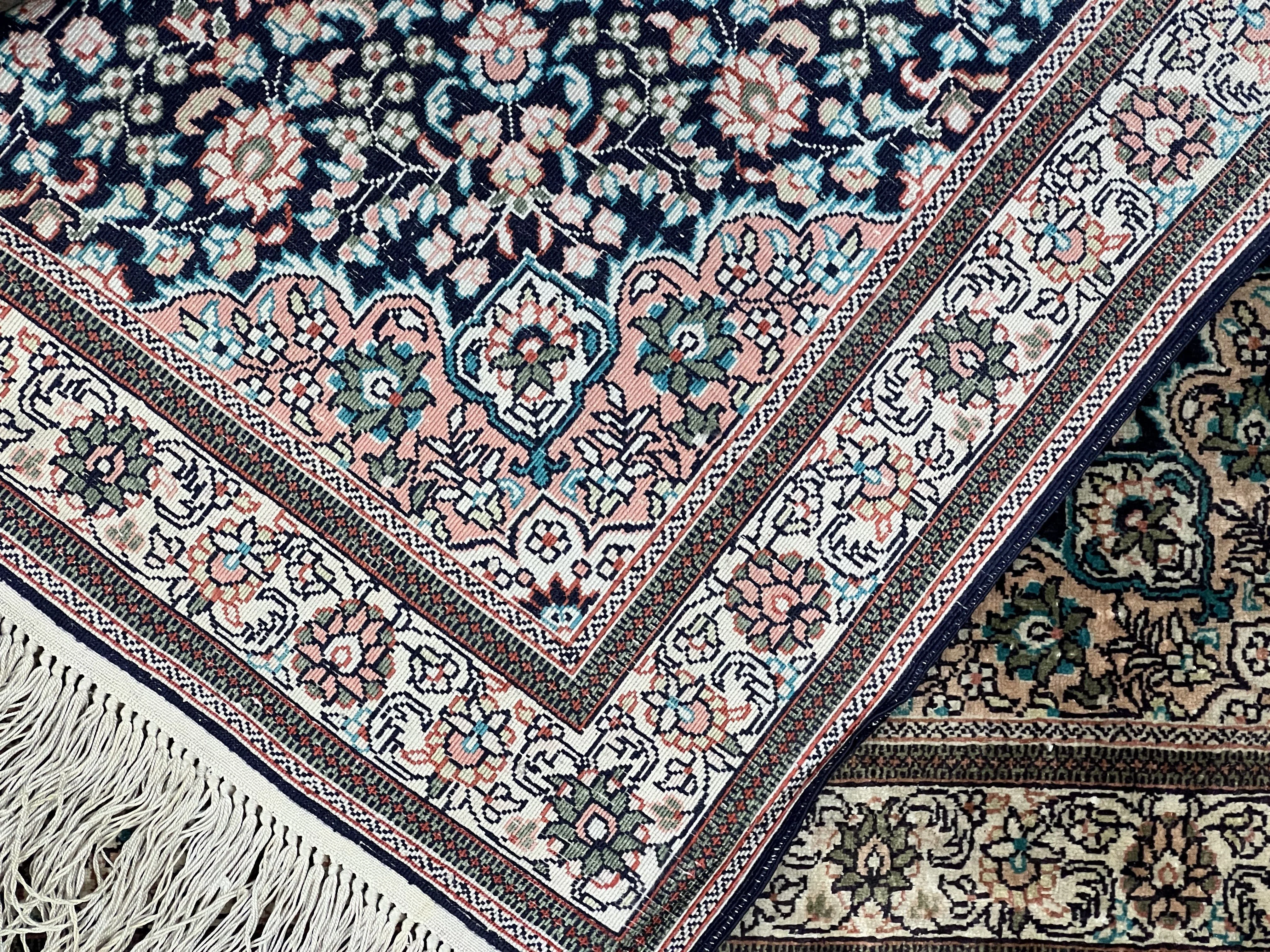 Sino Persian Silk Rug 2x2 ft, Very Fine High KPSI Small Silk Oriental Carpet, Hand-Knotted, Medallion, Vintage Silk Rug, Black Ivory/Cream - Image 6