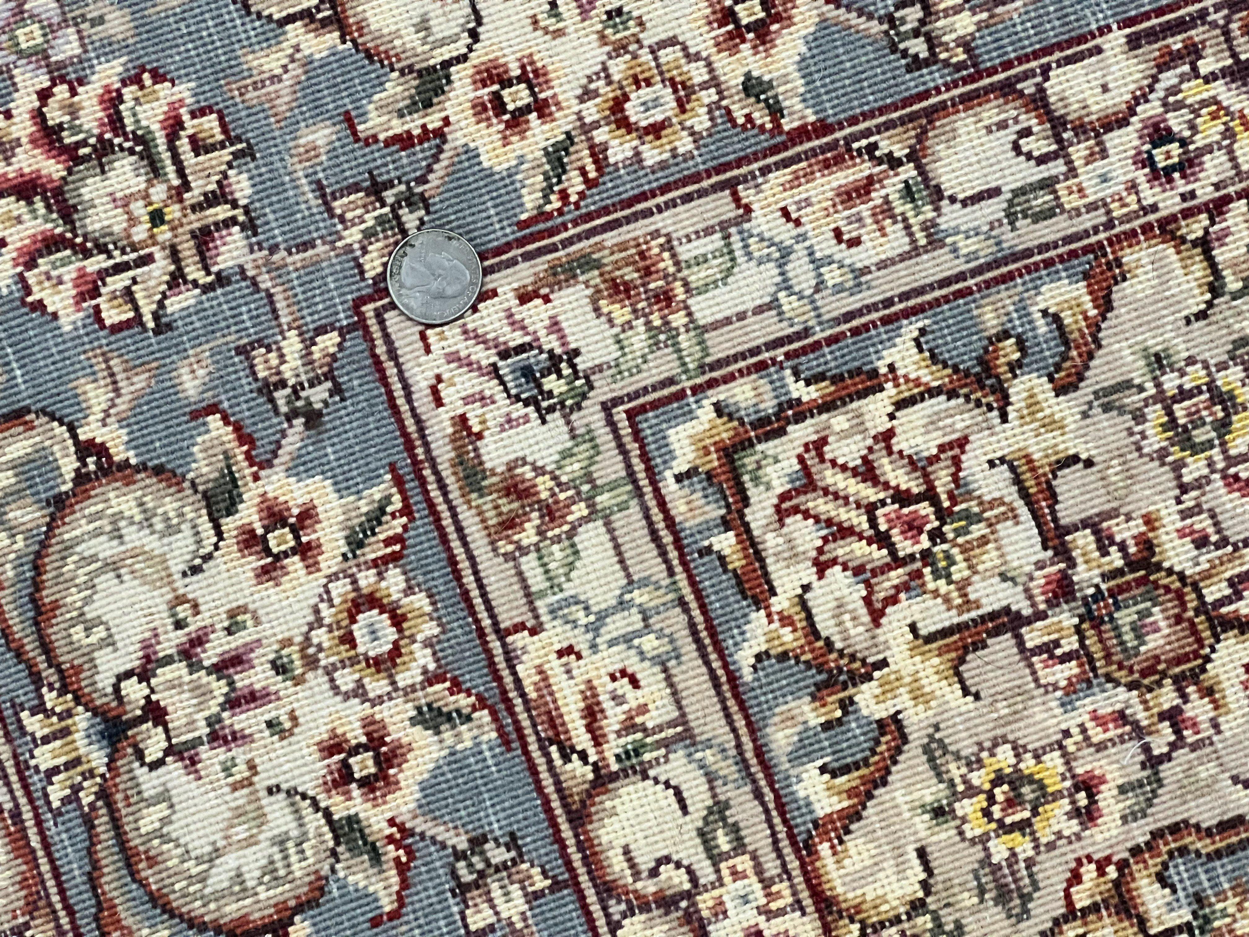 Sino Persian Square Rug 5x5, Very Fine Oriental Carpet, Wool & Silk Highlights, Ivory, Hand Knotted Handmade Vintage Traditional Rug - Image 10