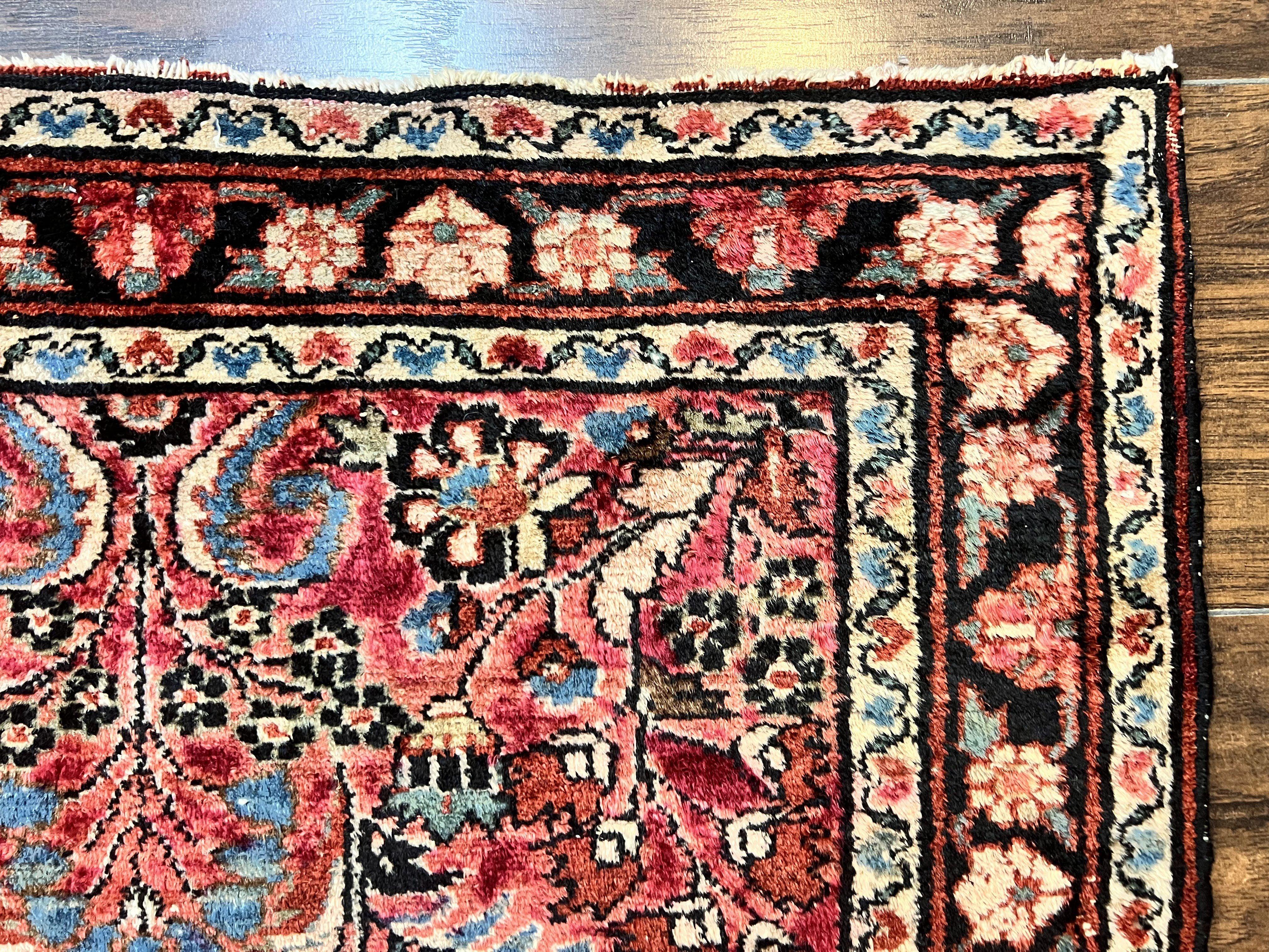 Small Antique Persian Rug 2.6 x 4, Red Floral Handmade 1920s Wool Rug, Persian Hamadan Lilian Rug - Image 7