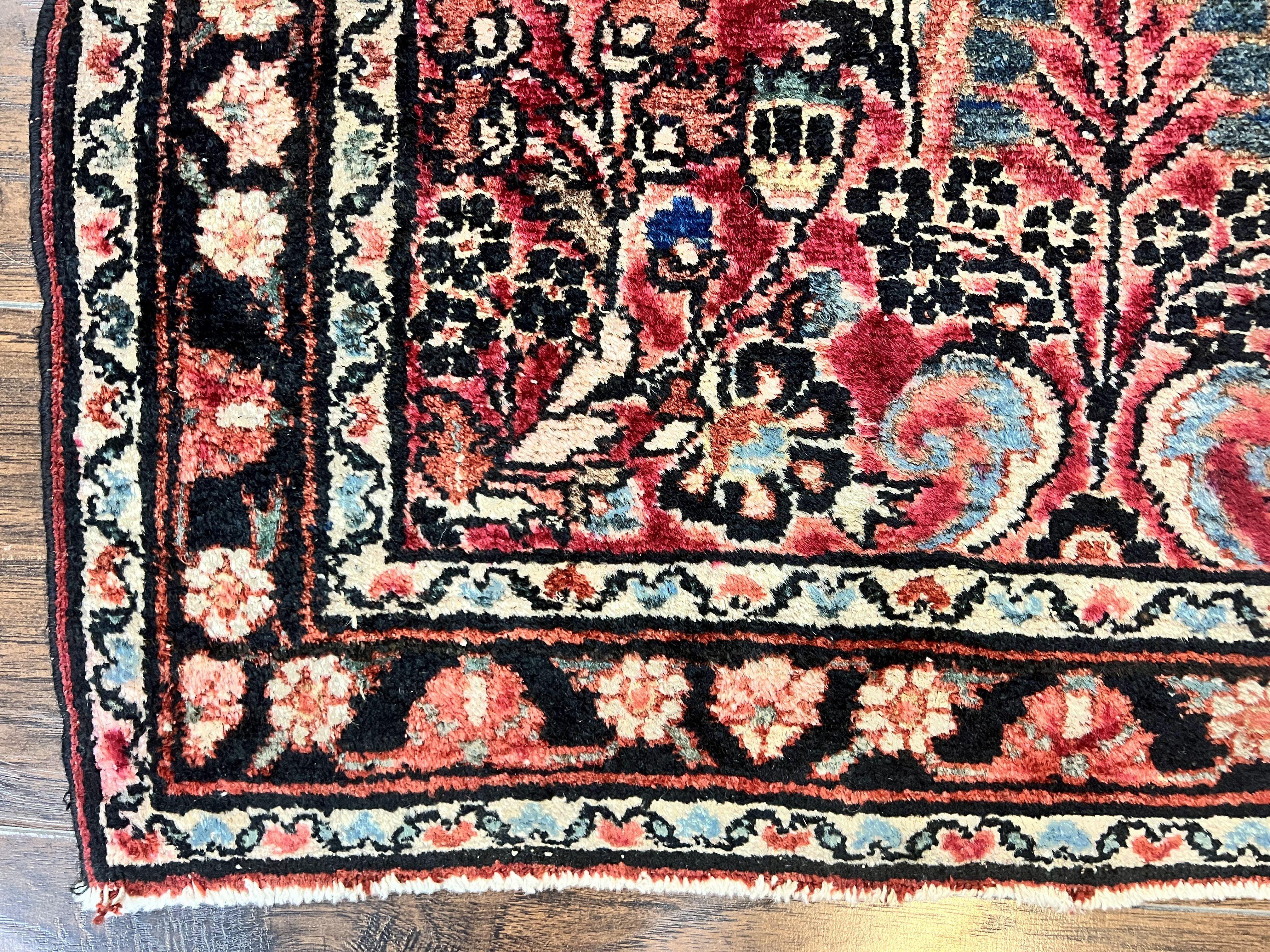 Small Antique Persian Rug 2.6 x 4, Red Floral Handmade 1920s Wool Rug, Persian Hamadan Lilian Rug - Image 8