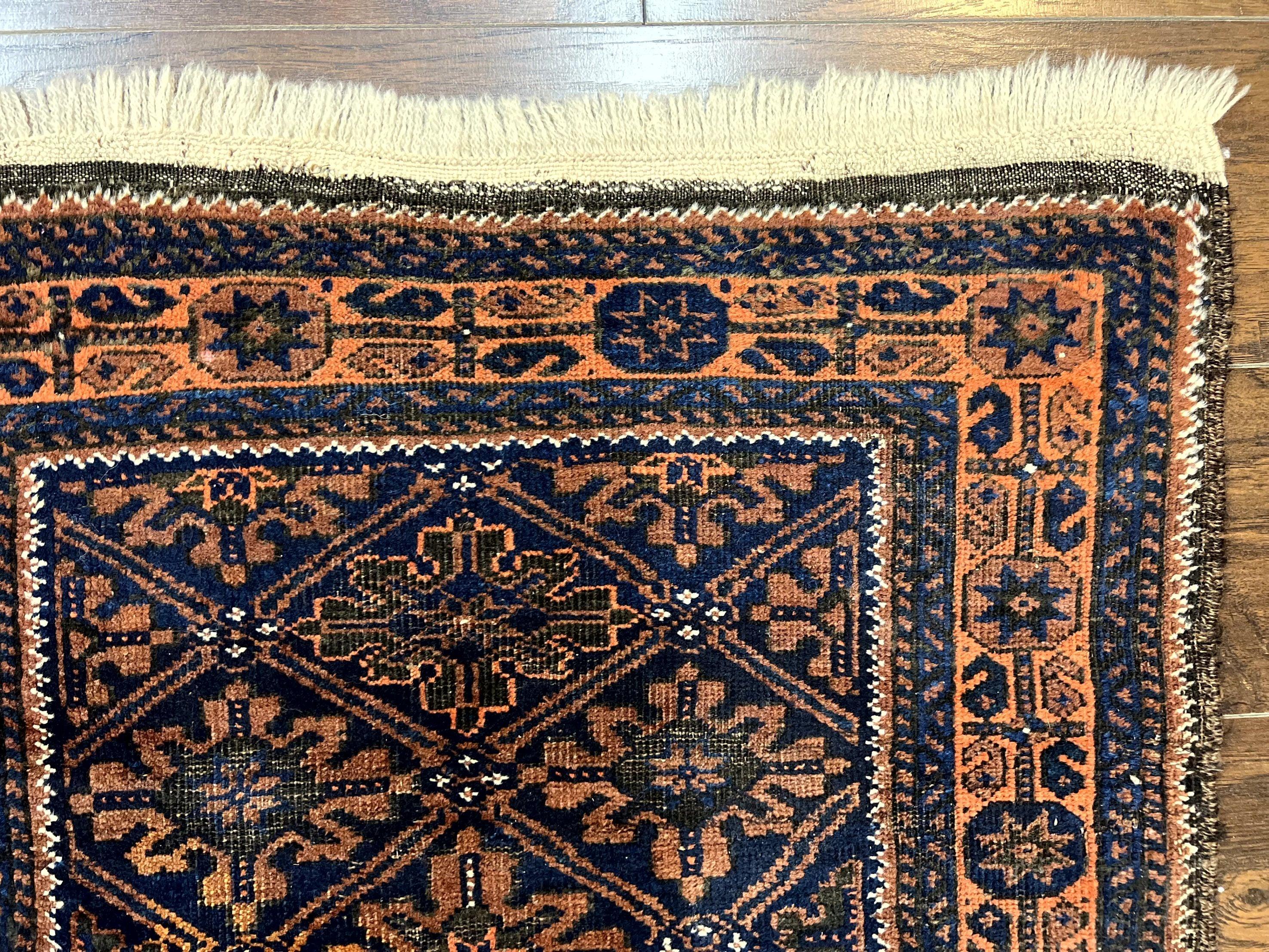 Small Antique Persian Rug 2.7 x 4.7, Handmade Wool Rug, Navy Blue, Balouch Rug, Tribal Rug - Image 7