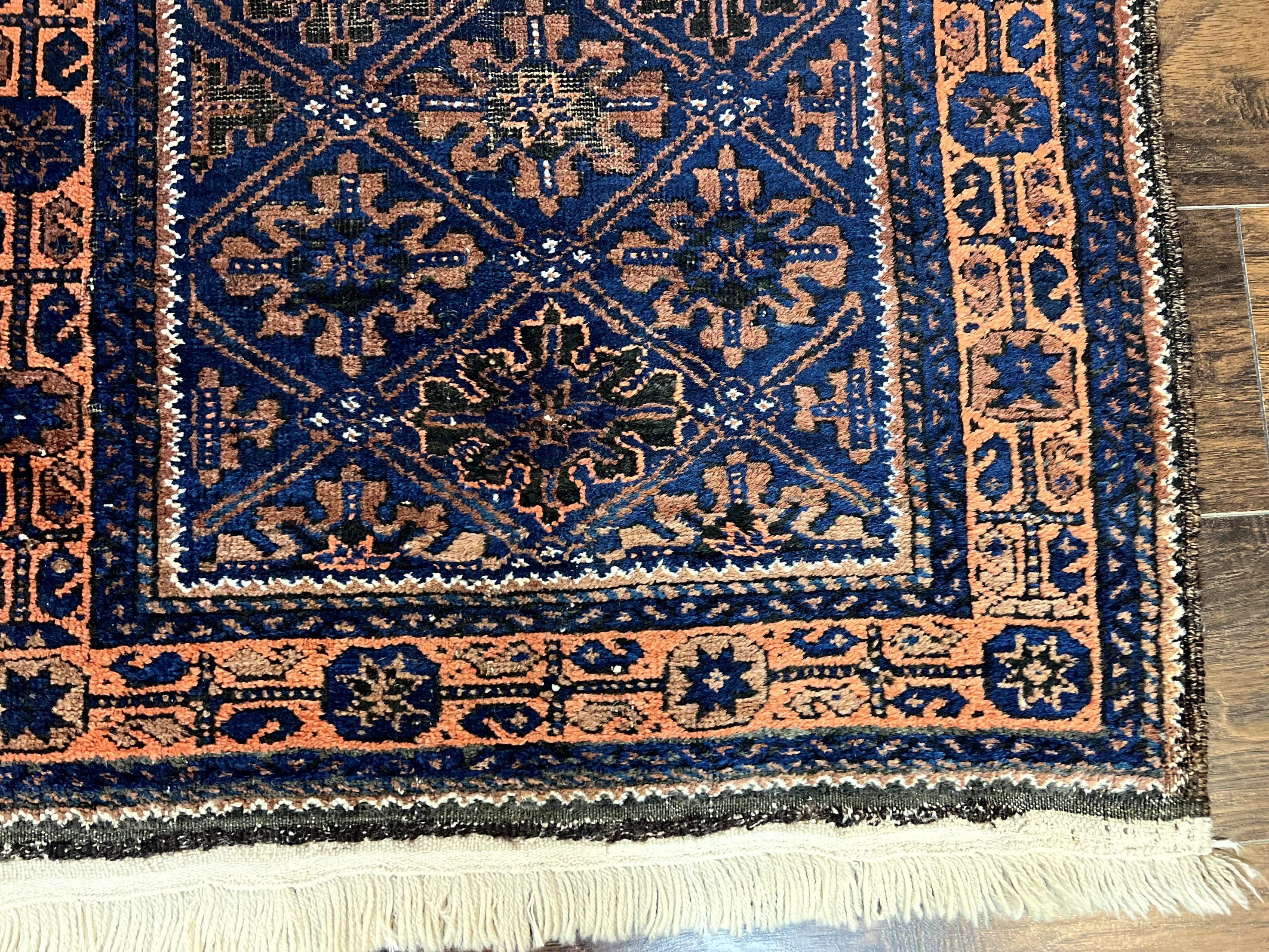 Small Antique Persian Rug 2.7 x 4.7, Handmade Wool Rug, Navy Blue, Balouch Rug, Tribal Rug - Image 9