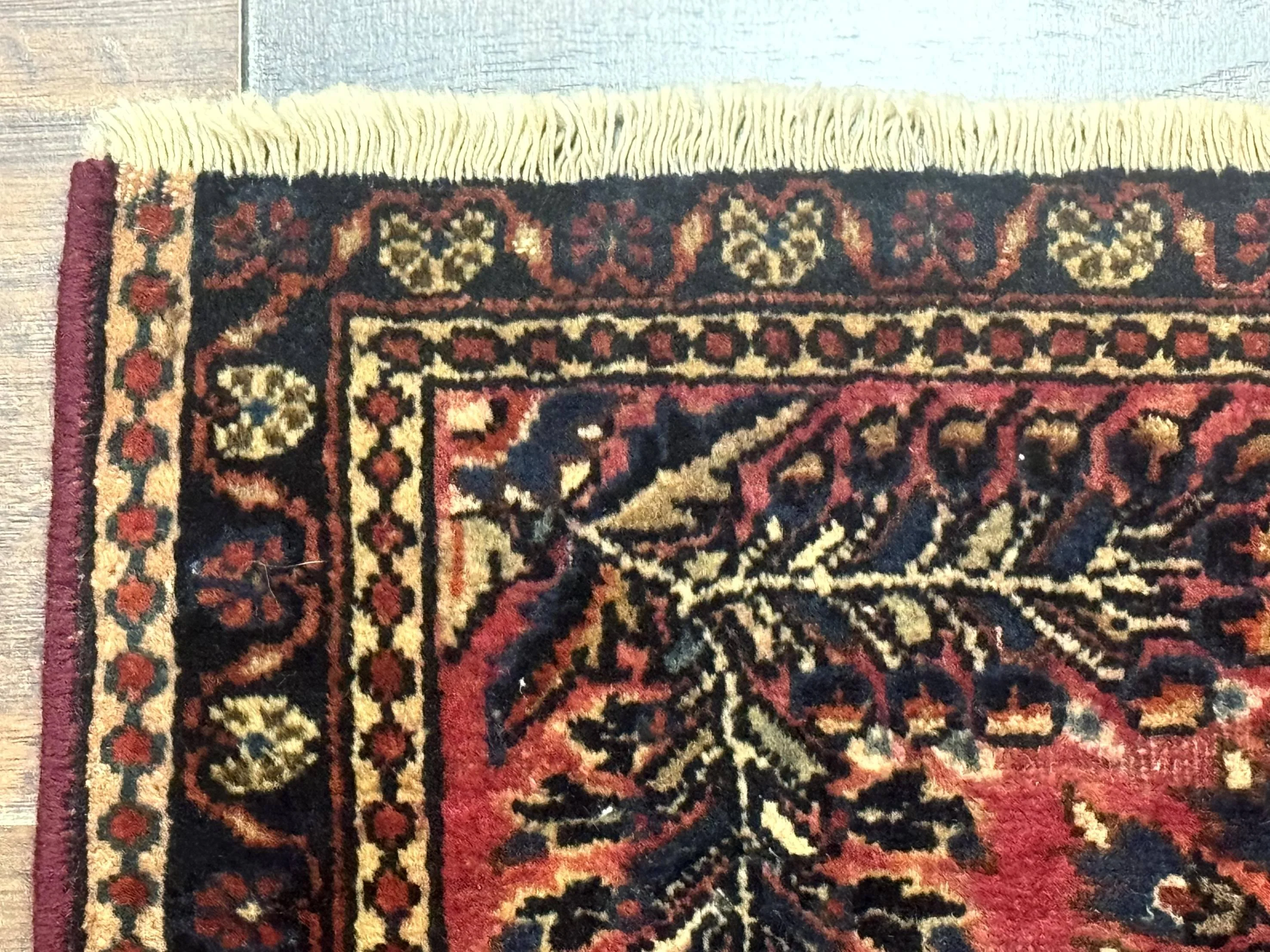 Small Antique Persian Sarouk Rug 2x2 ft, Red 1920s Wool Rug - Image 4