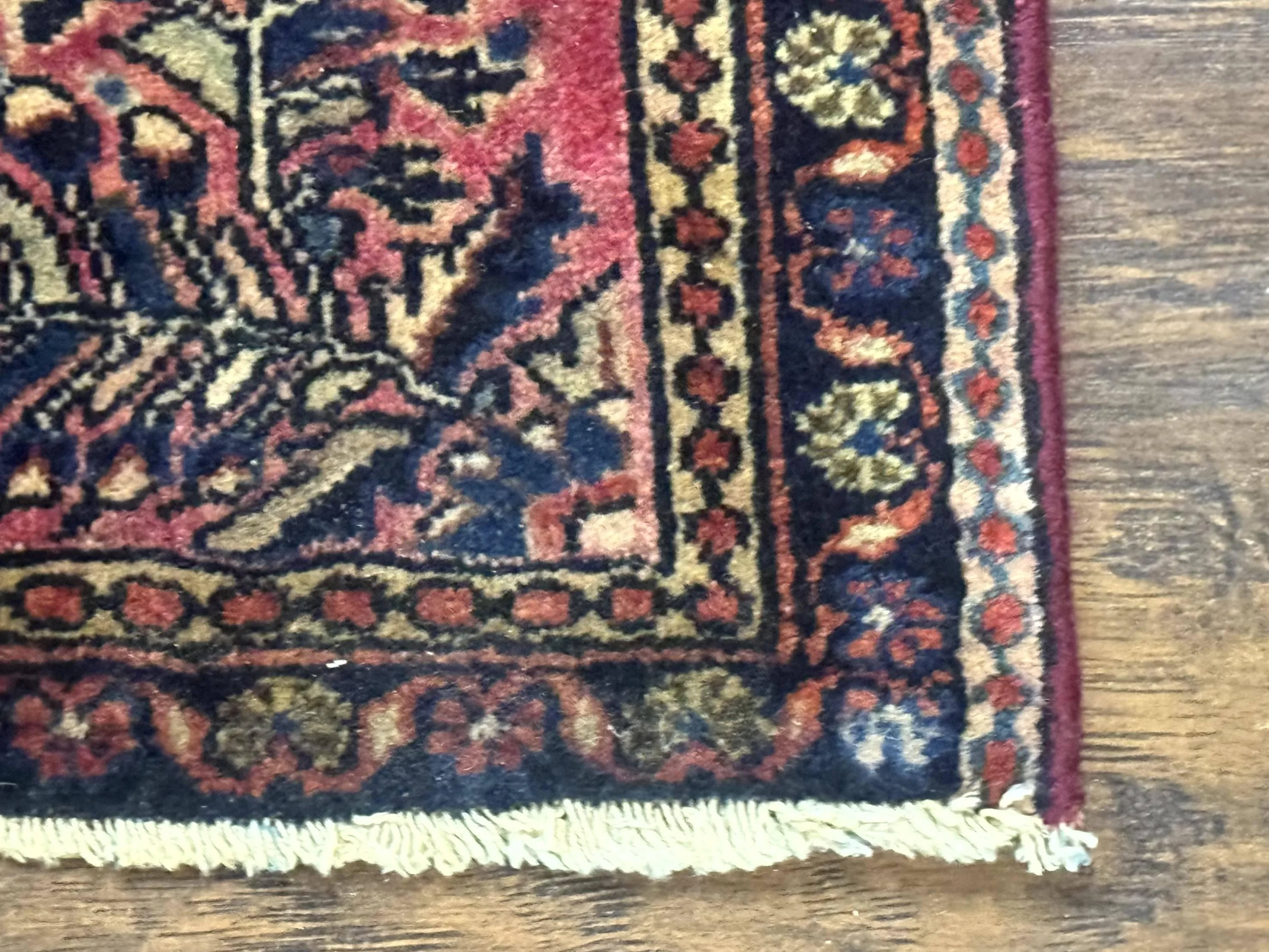 Small Antique Persian Sarouk Rug 2x2 ft, Red 1920s Wool Rug - Image 7