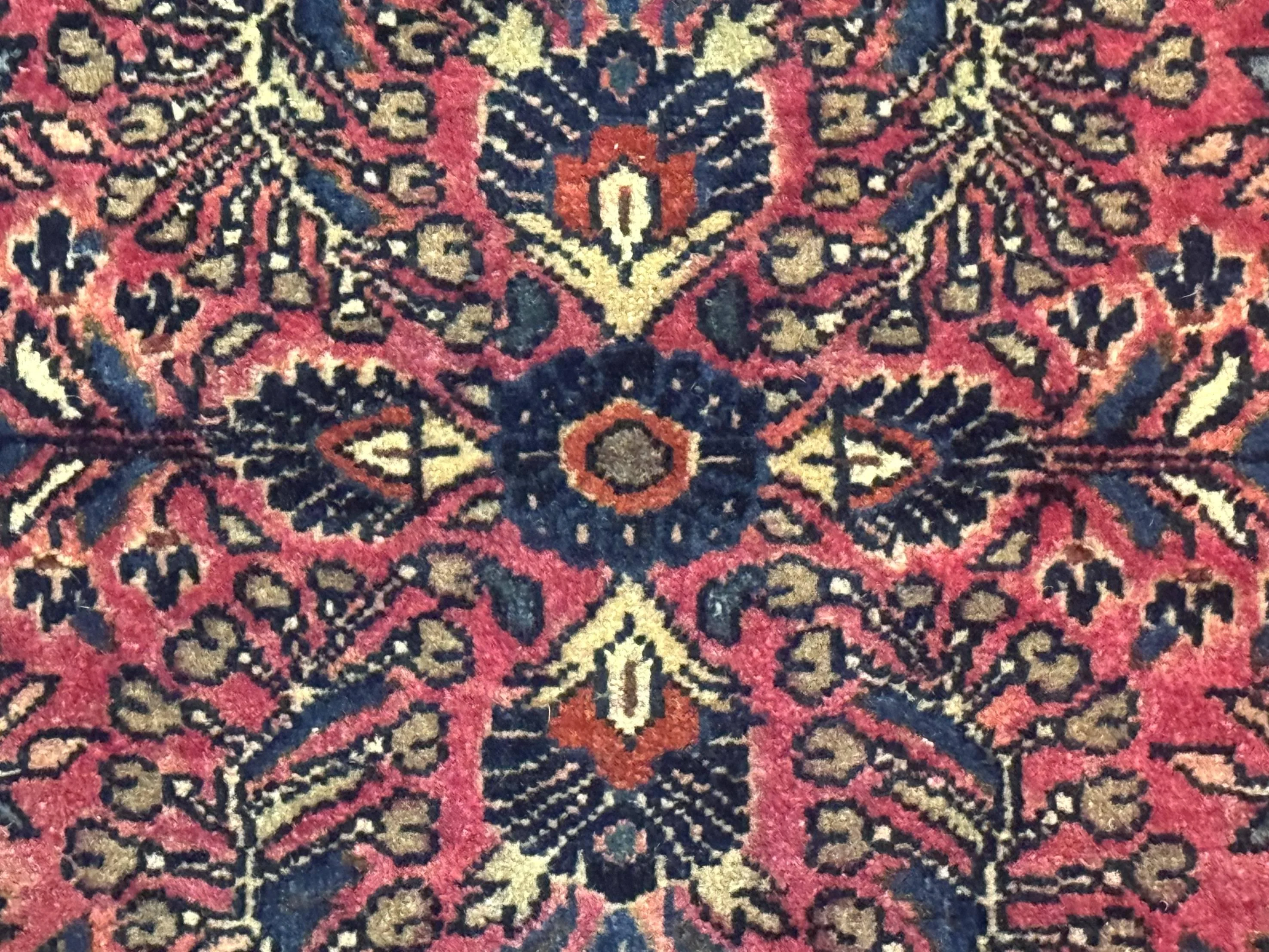 Small Antique Persian Sarouk Rug 2x2 ft, Red 1920s Wool Rug - Image 9