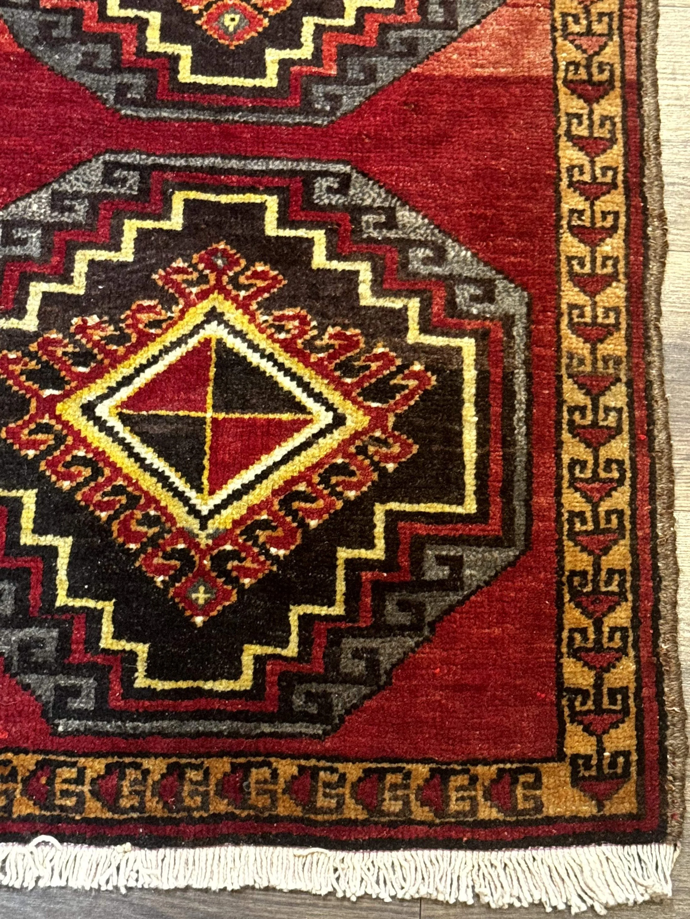Small Antique Turkish Yastik Rug 2x3, Double Medallions, Geometric, Red, Wool - Image 9