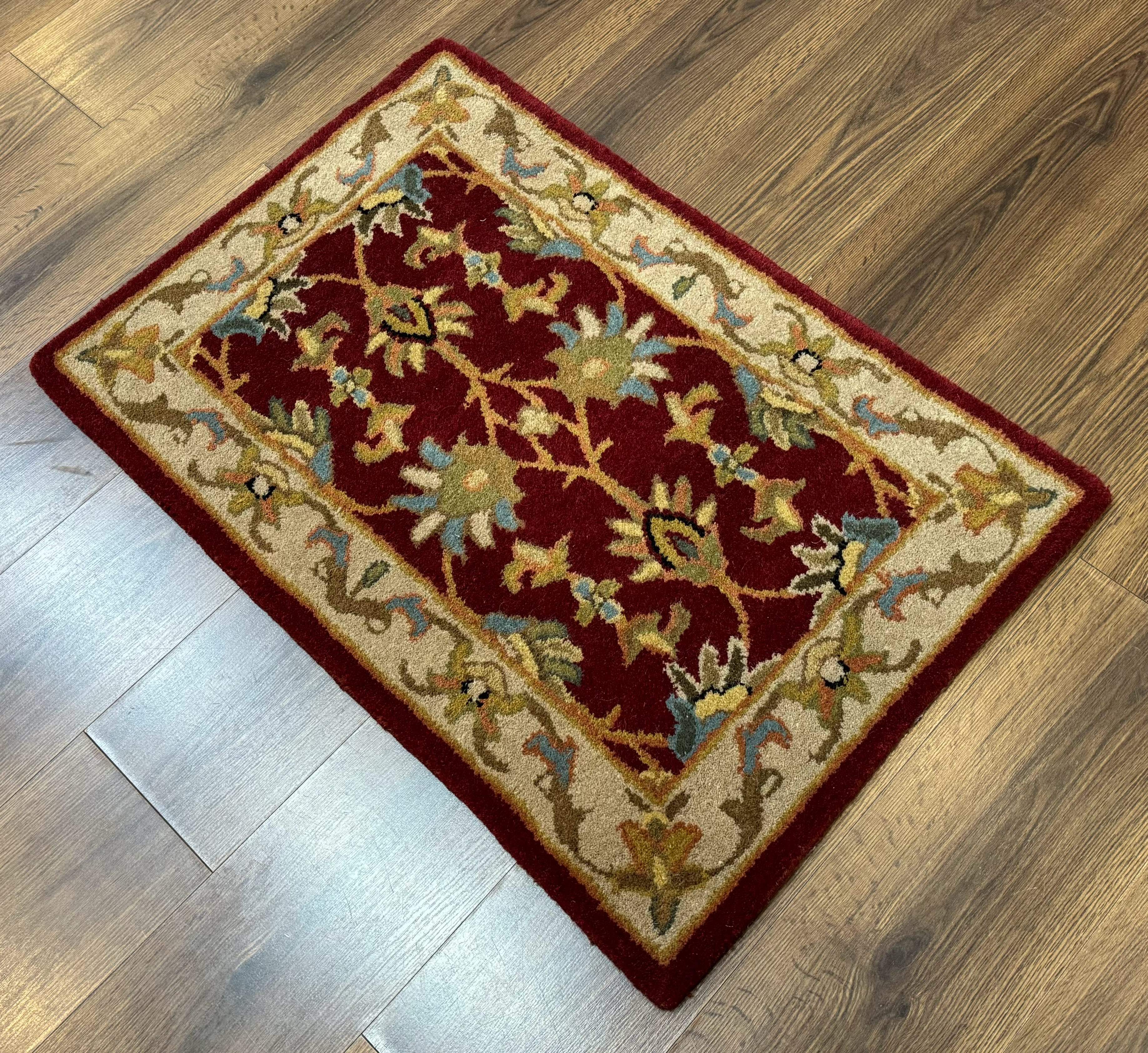 Small Floral Wool Rug 2x3, Safavieh Heritage Collection, Dark Red & Cream - Image 12