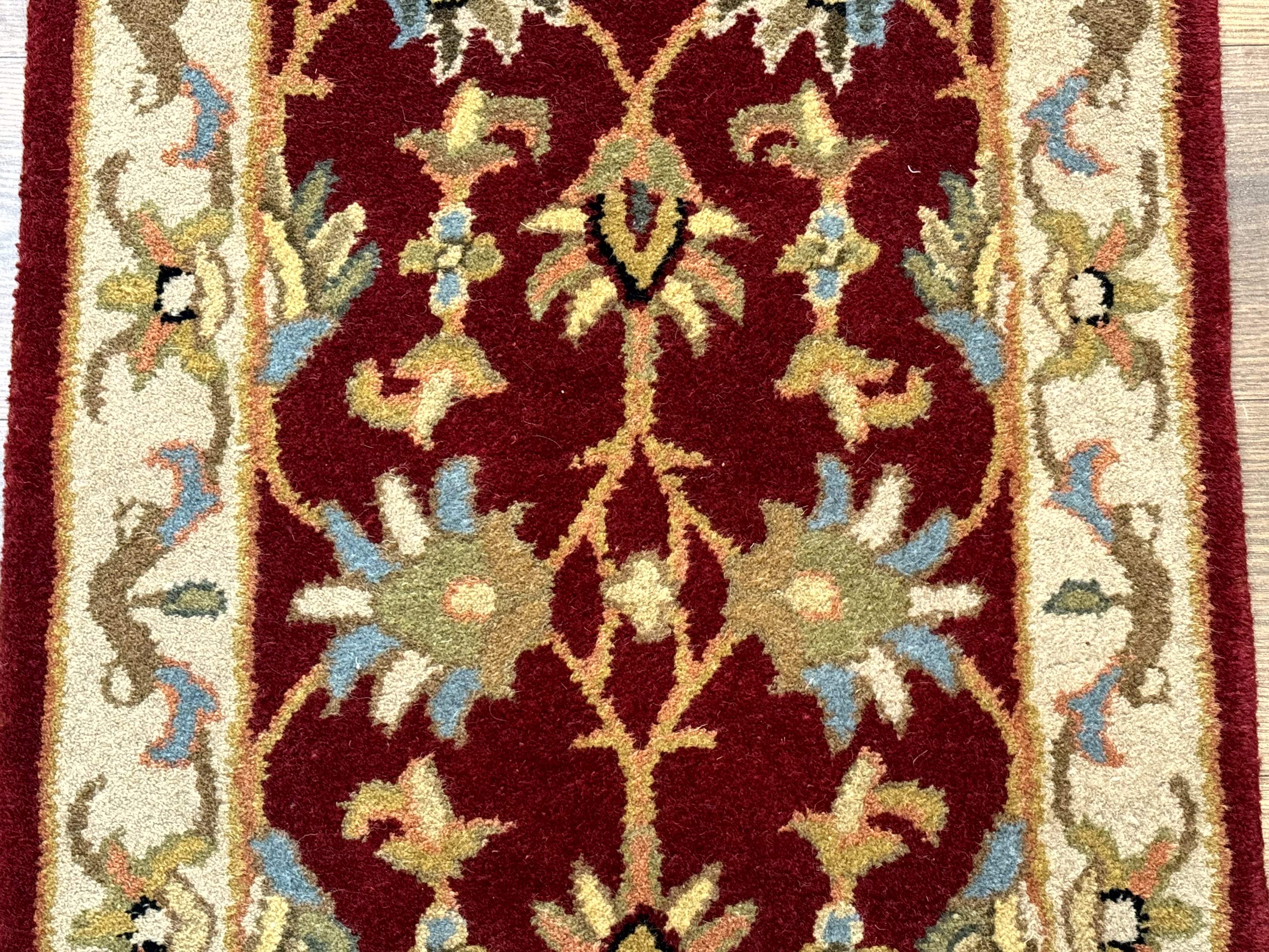 Small Floral Wool Rug 2x3, Safavieh Heritage Collection, Dark Red & Cream - Image 4