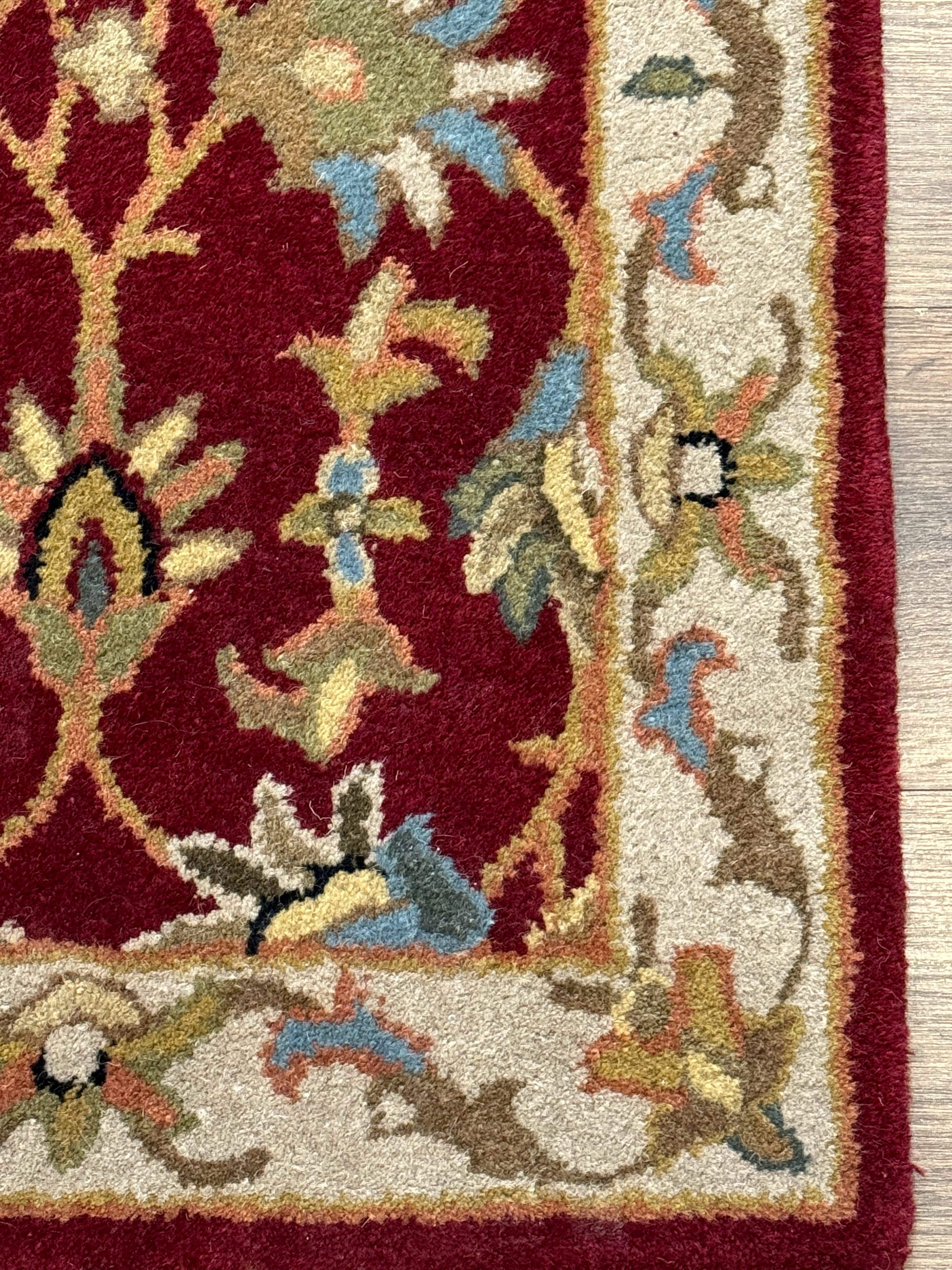 Small Floral Wool Rug 2x3, Safavieh Heritage Collection, Dark Red & Cream - Image 9