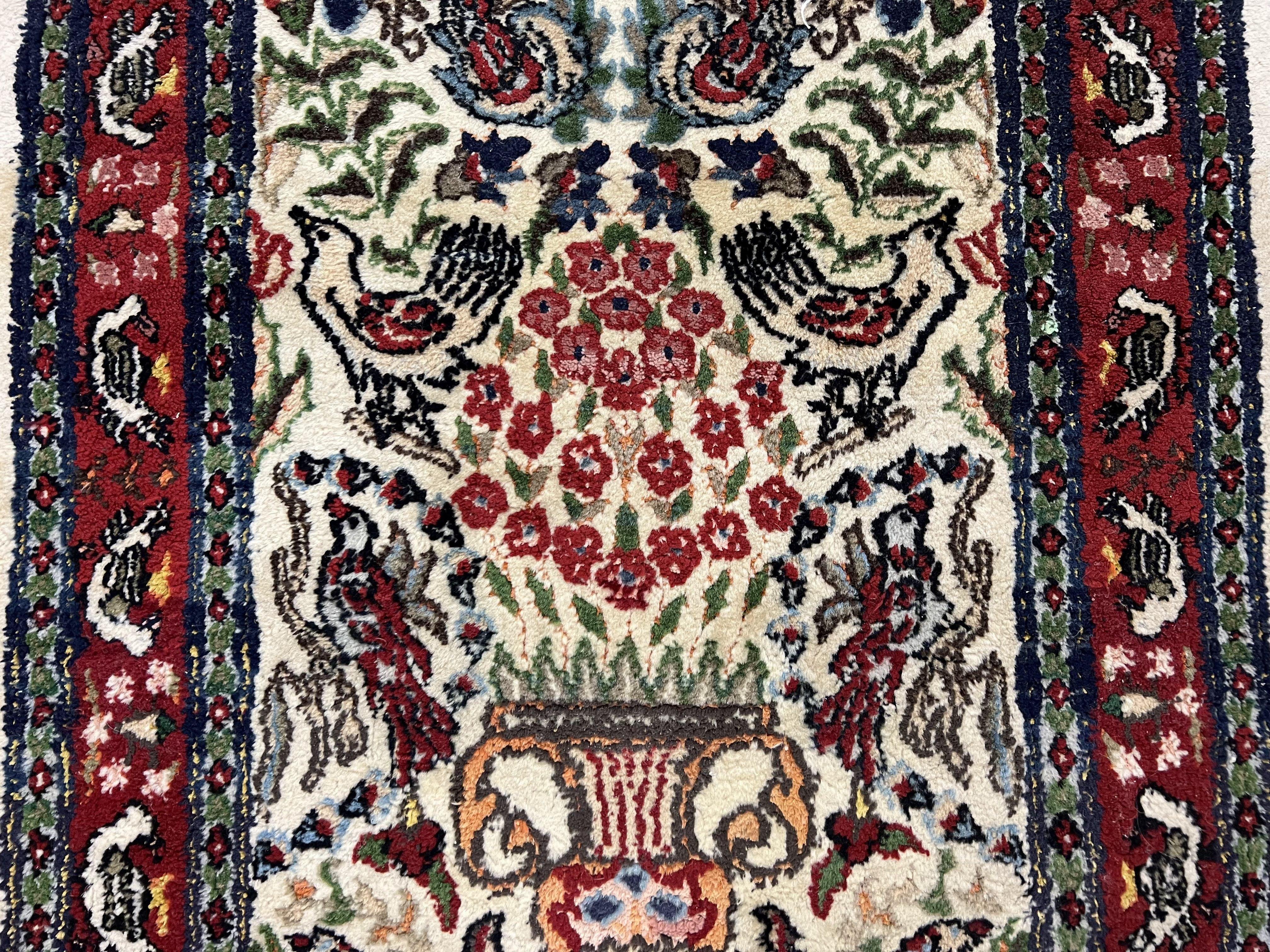 Small Indo Persian Rug 2x3 ft, Wool with Silk Highlights, Animal Pictorials, Birds - Image 12