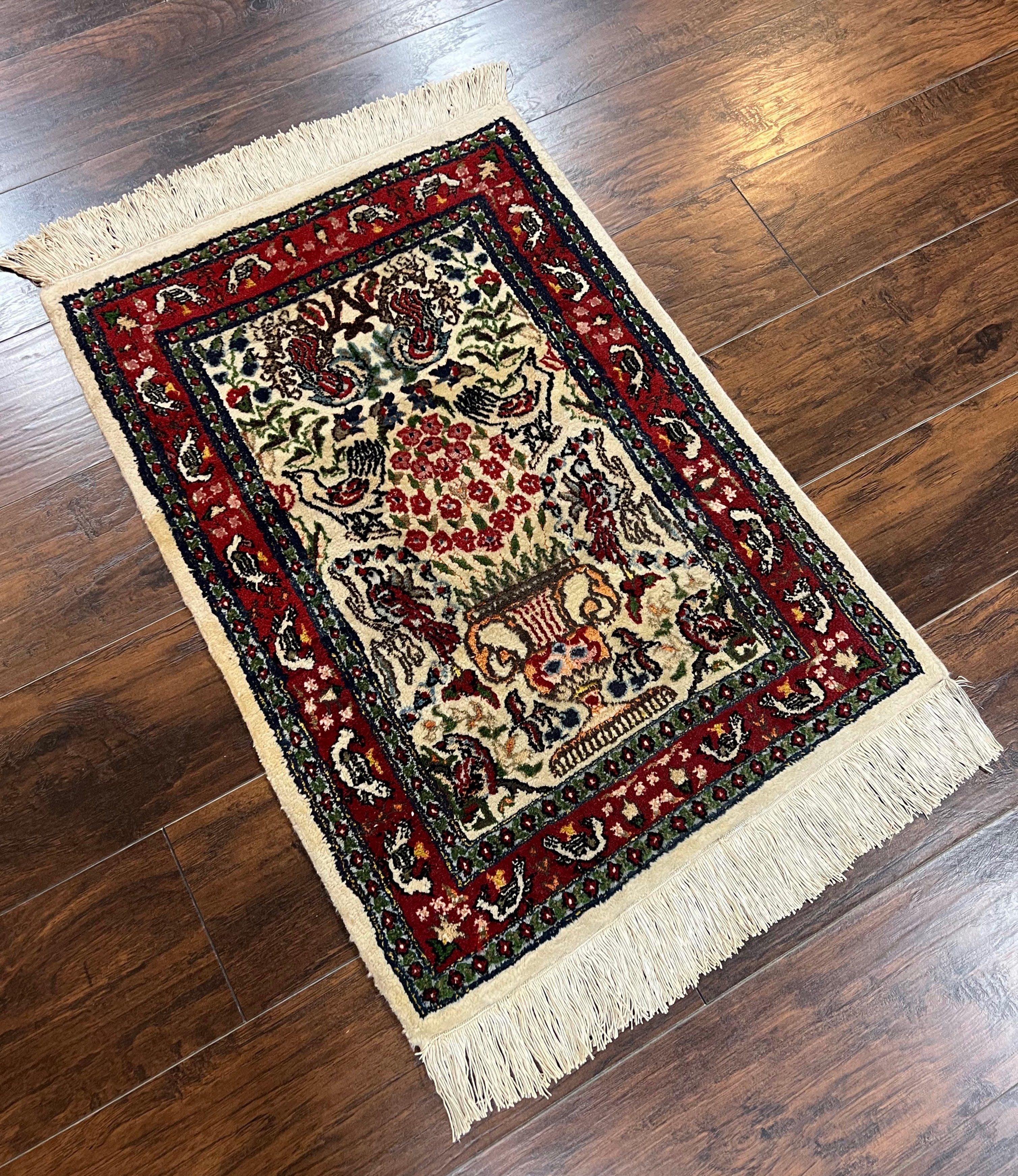 Small Indo Persian Rug 2x3 ft, Wool with Silk Highlights, Animal Pictorials, Birds - Image 13