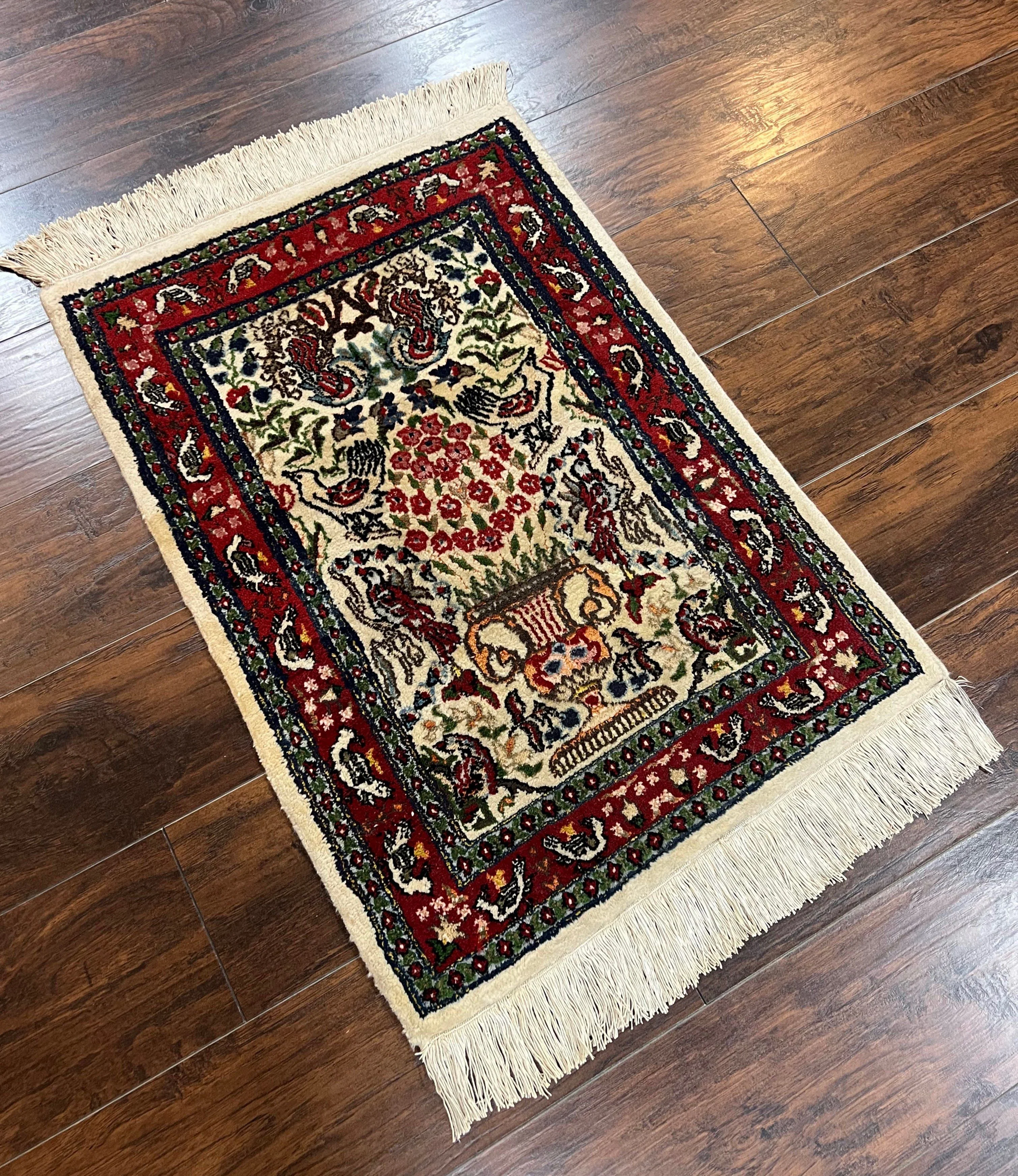 Small Indo Persian Rug 2x3 ft, Wool with Silk Highlights, Animal Pictorials, Birds - Image 18