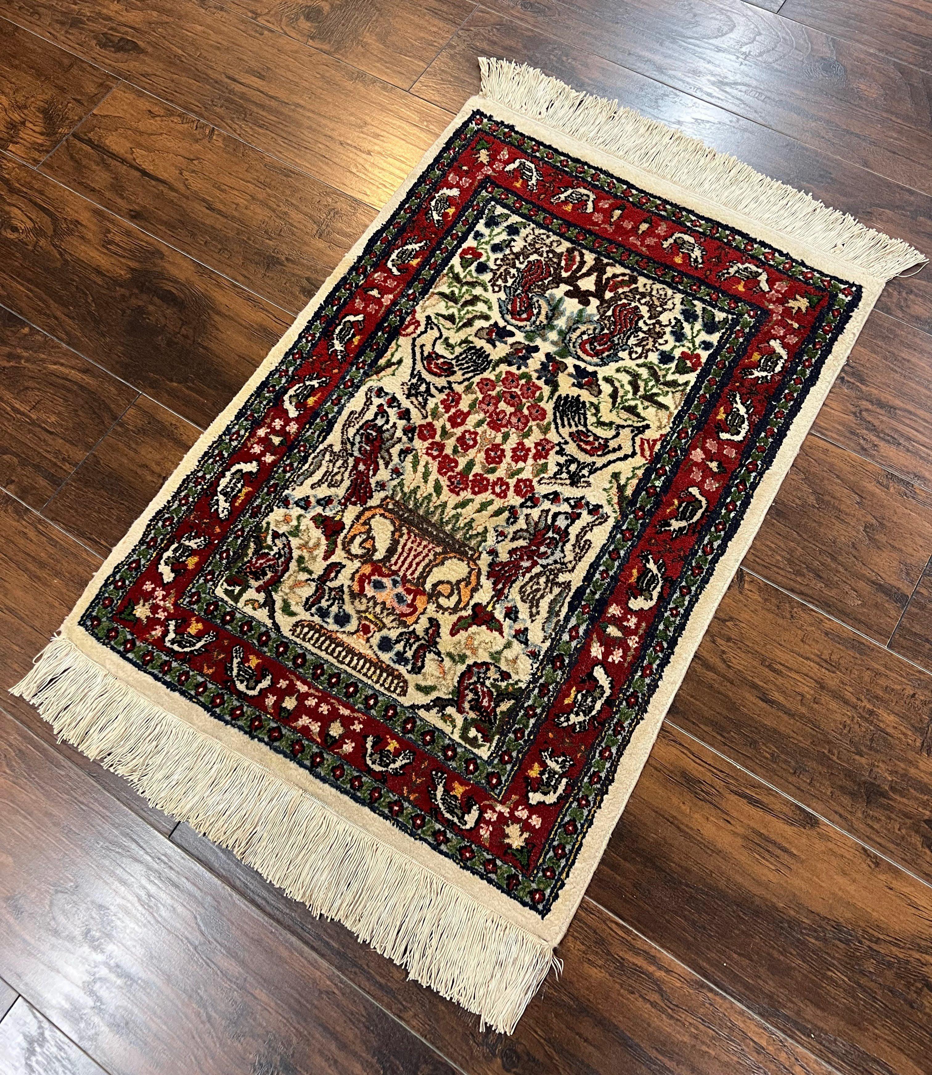 Small Indo Persian Rug 2x3 ft, Wool with Silk Highlights, Animal Pictorials, Birds - Image 2