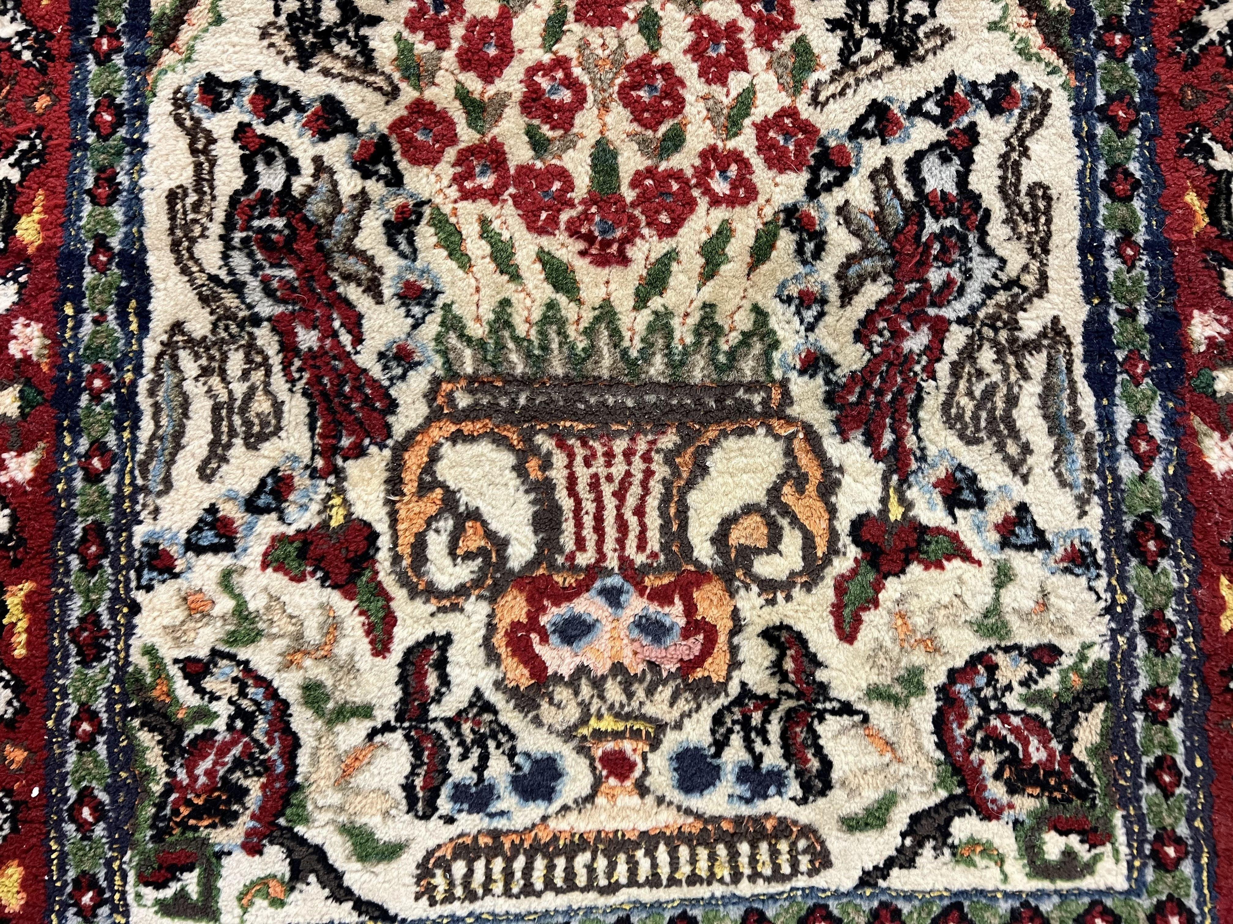 Small Indo Persian Rug 2x3 ft, Wool with Silk Highlights, Animal Pictorials, Birds - Image 4