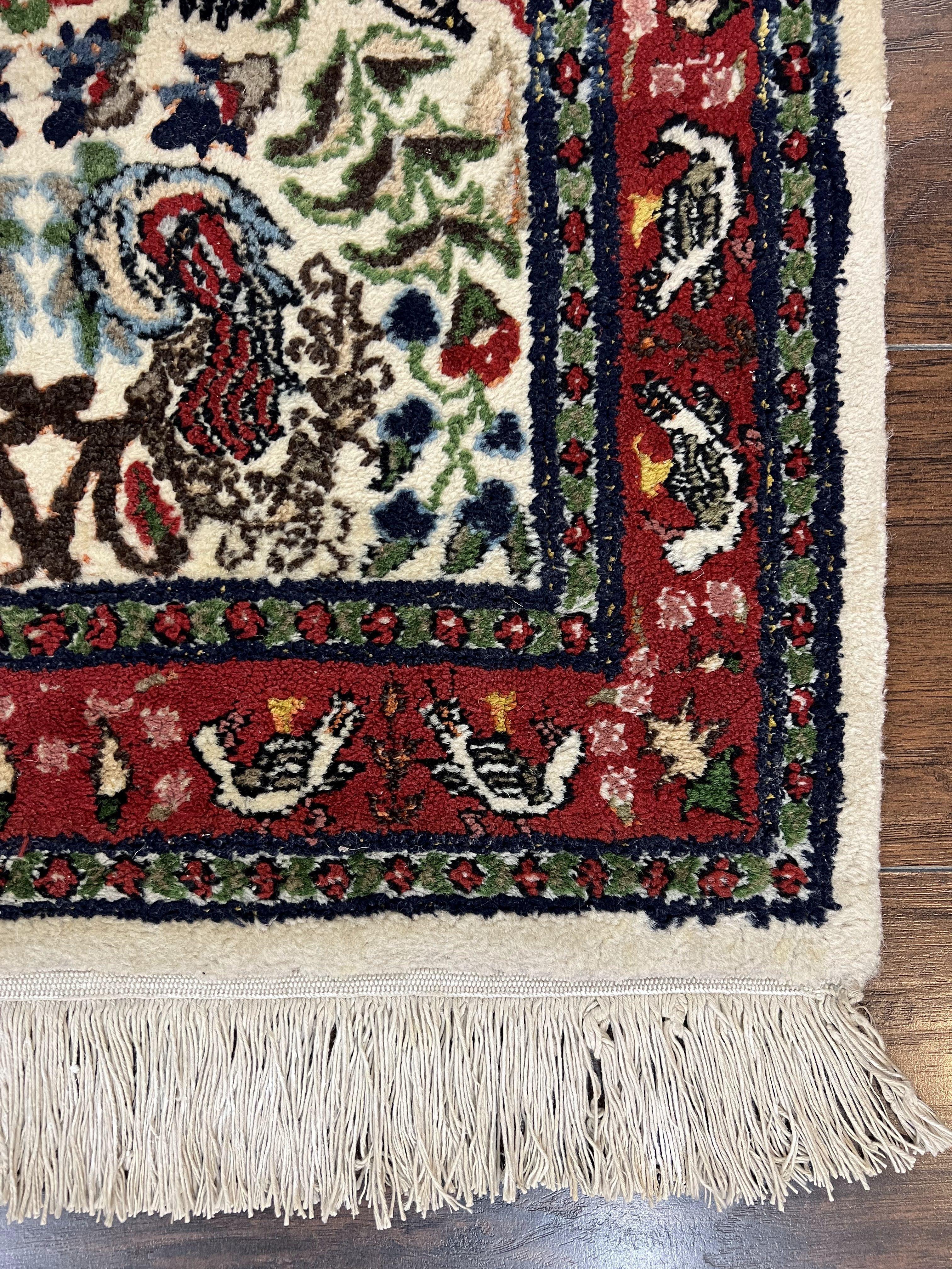 Small Indo Persian Rug 2x3 ft, Wool with Silk Highlights, Animal Pictorials, Birds - Image 9