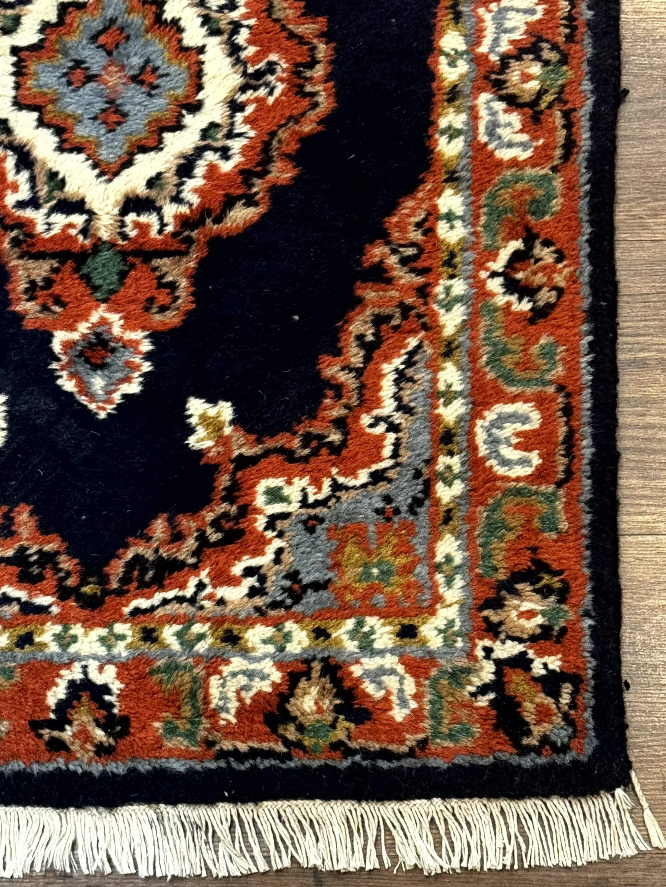 Small Indo Persian Rug 2x3, Navy Blue & Terracotta, Wool, Handmade - Image 9