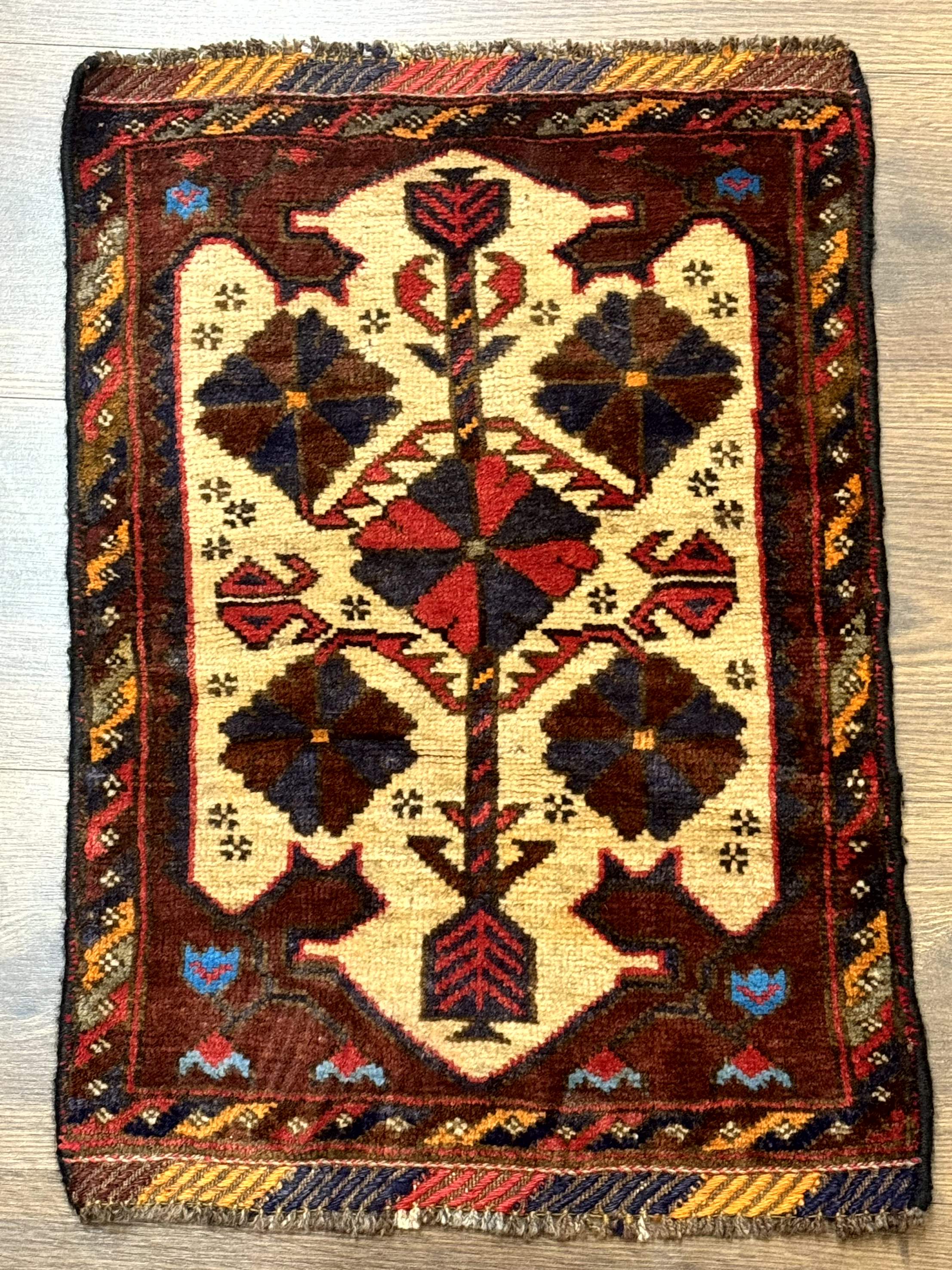Small Persian Baluchi Tribal Rug, Tan, Handmade
