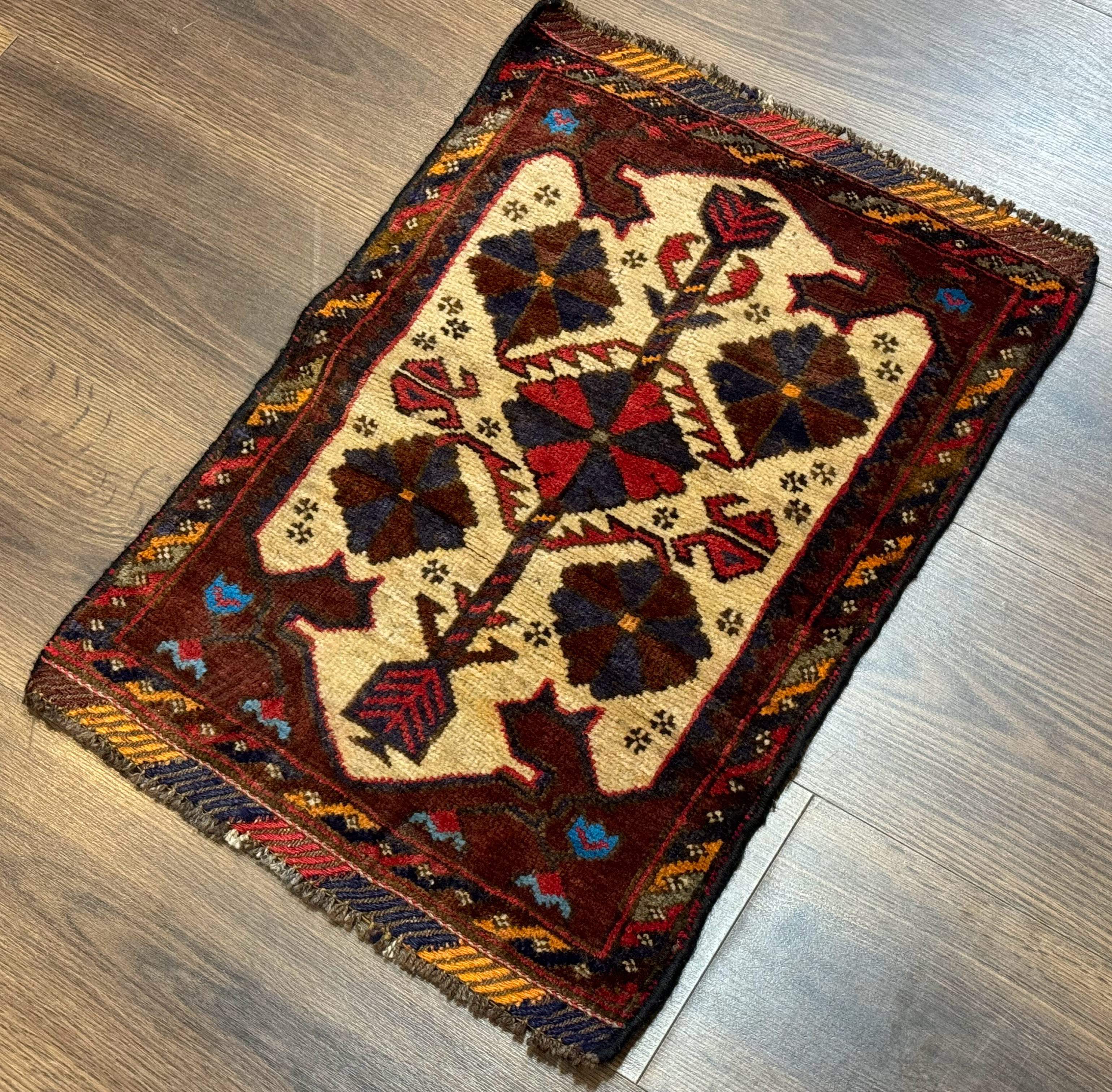 Small Persian Baluchi Tribal Rug, Tan, Handmade - Image 2