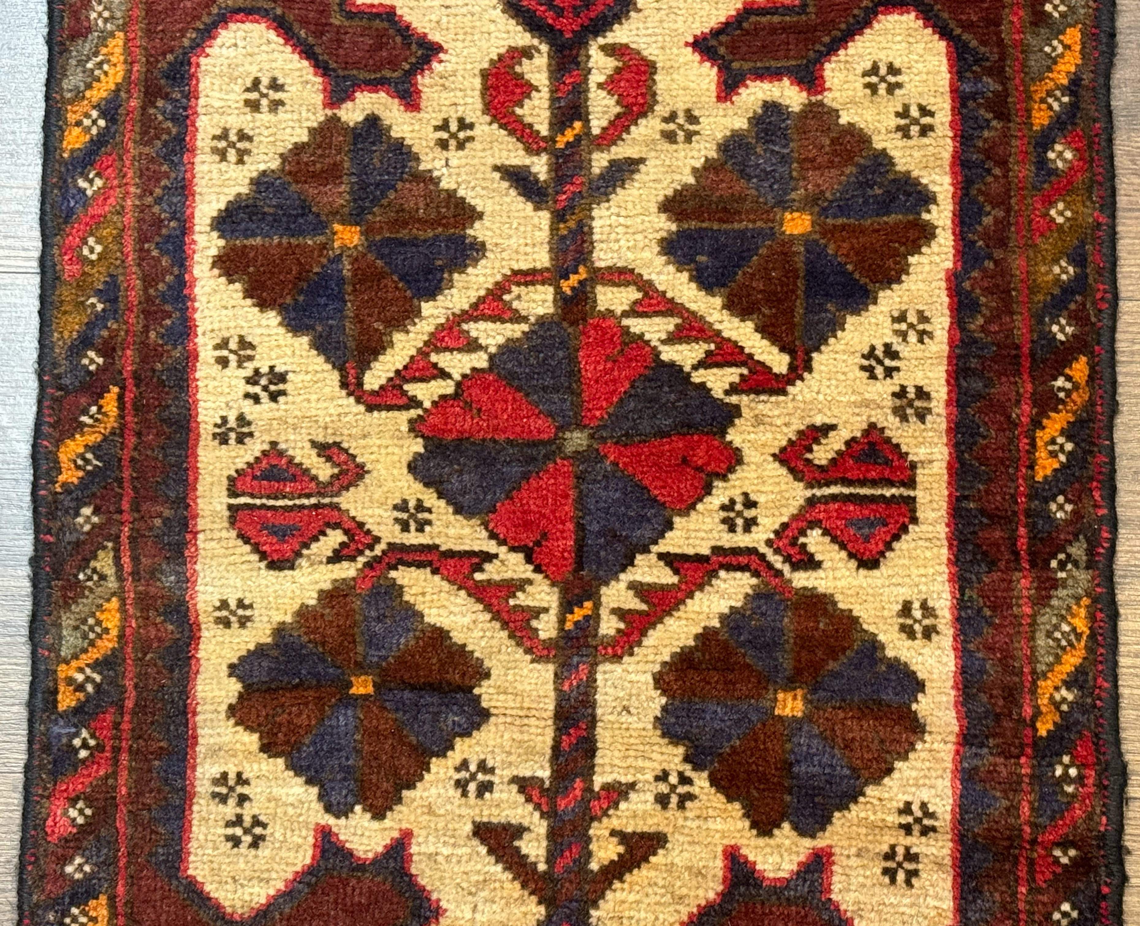 Small Persian Baluchi Tribal Rug, Tan, Handmade - Image 7