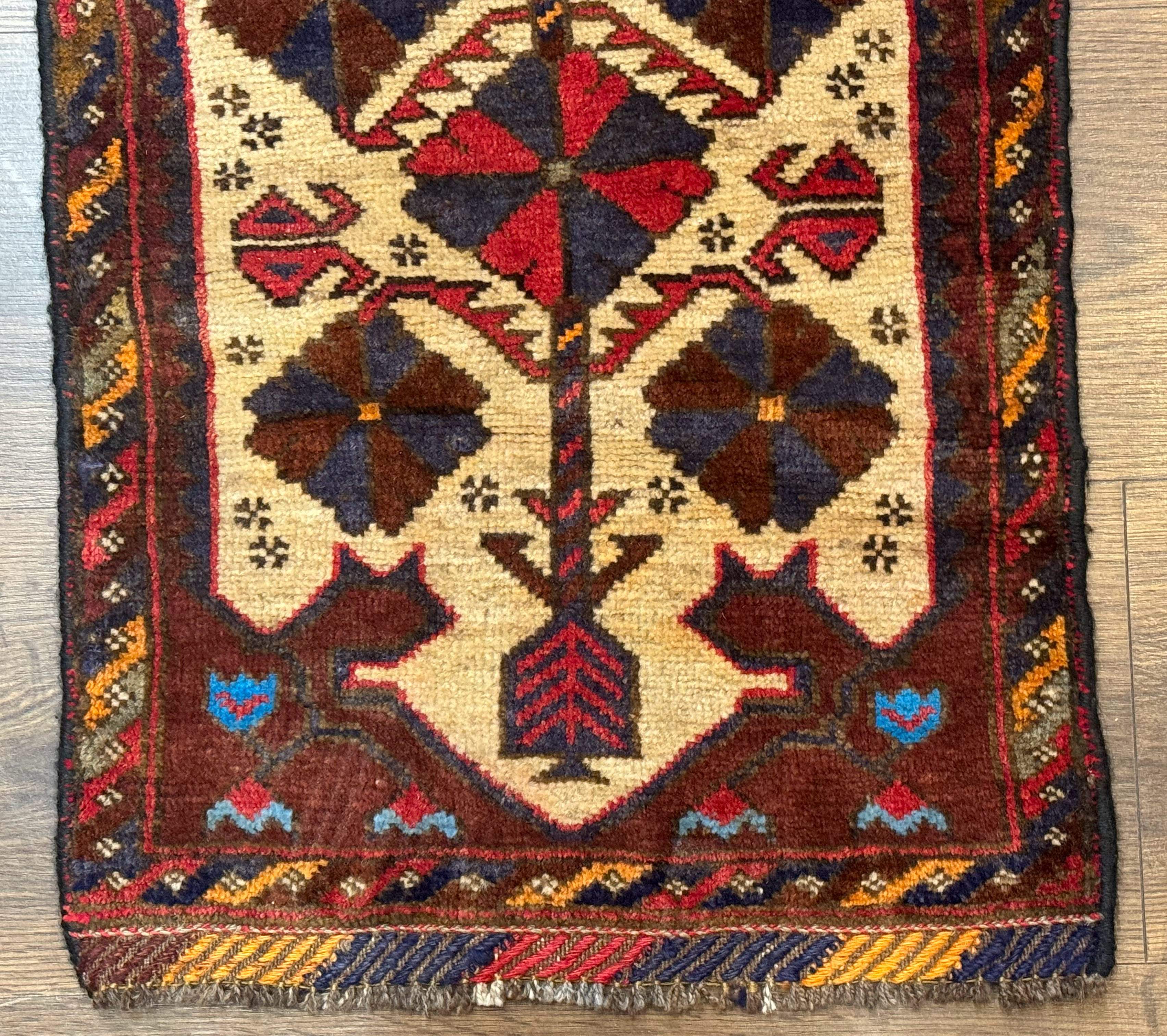 Small Persian Baluchi Tribal Rug, Tan, Handmade - Image 8