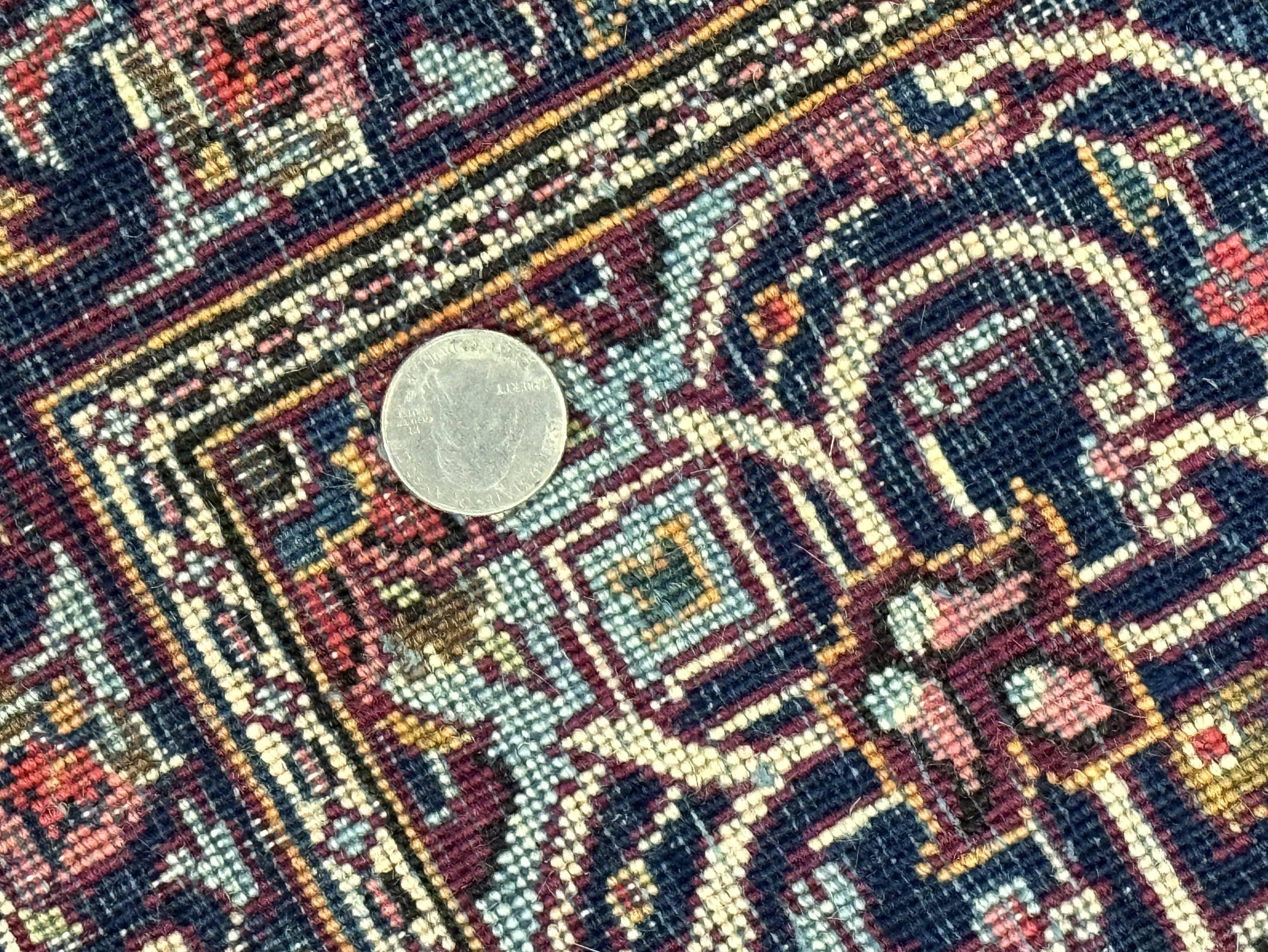 Small Persian Kashan Rug 2x3, Red and Navy Blue, Handmade Vintage Wool Semi Antique Persian Carpet, Semi Open Field - Image 7