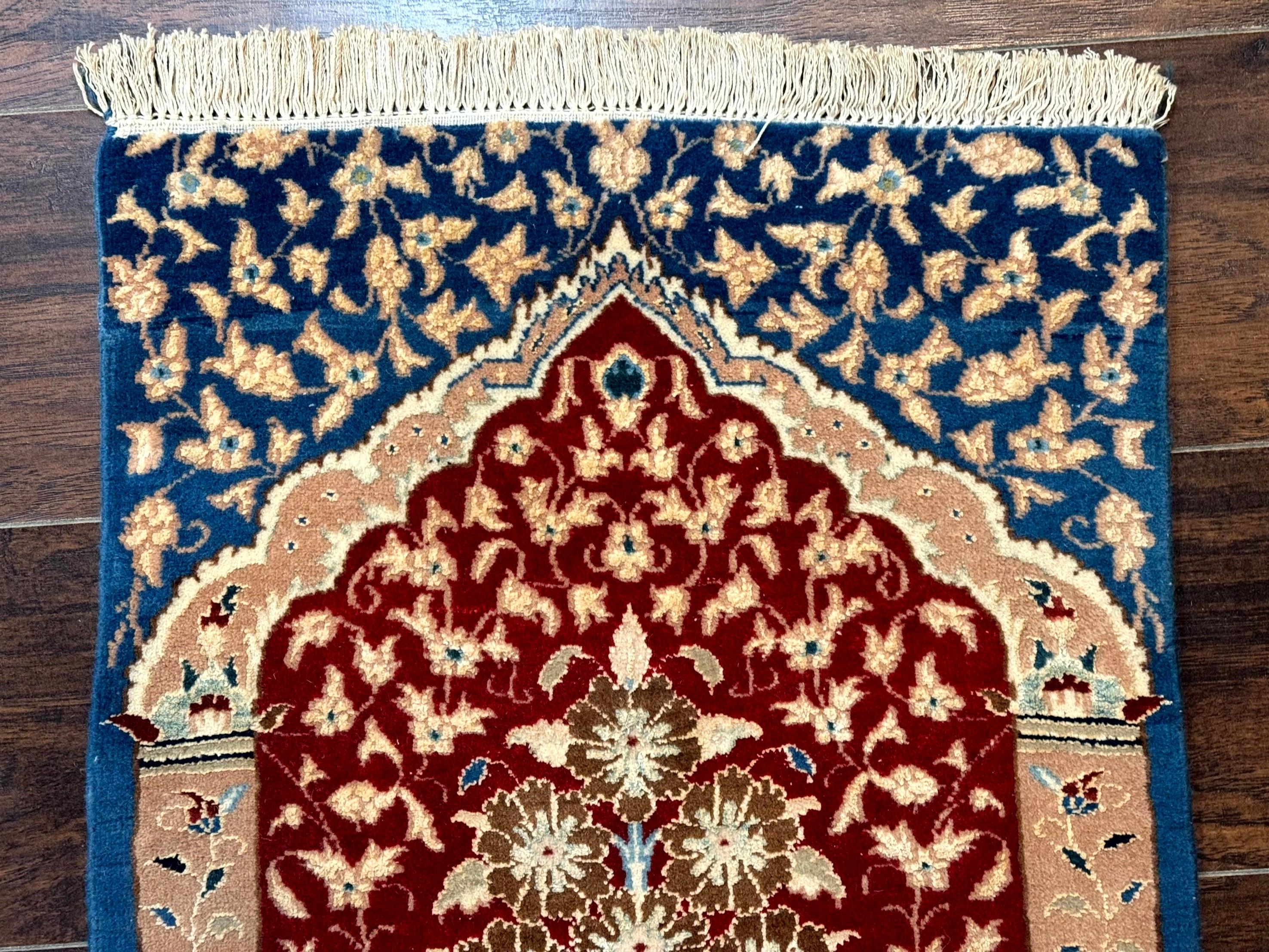 Small Persian Nain Rug, Persian Vase Tree of Life Design, Red and Blue, Very Fine 260 KPSI, Wool and Silk Highlights - Image 6